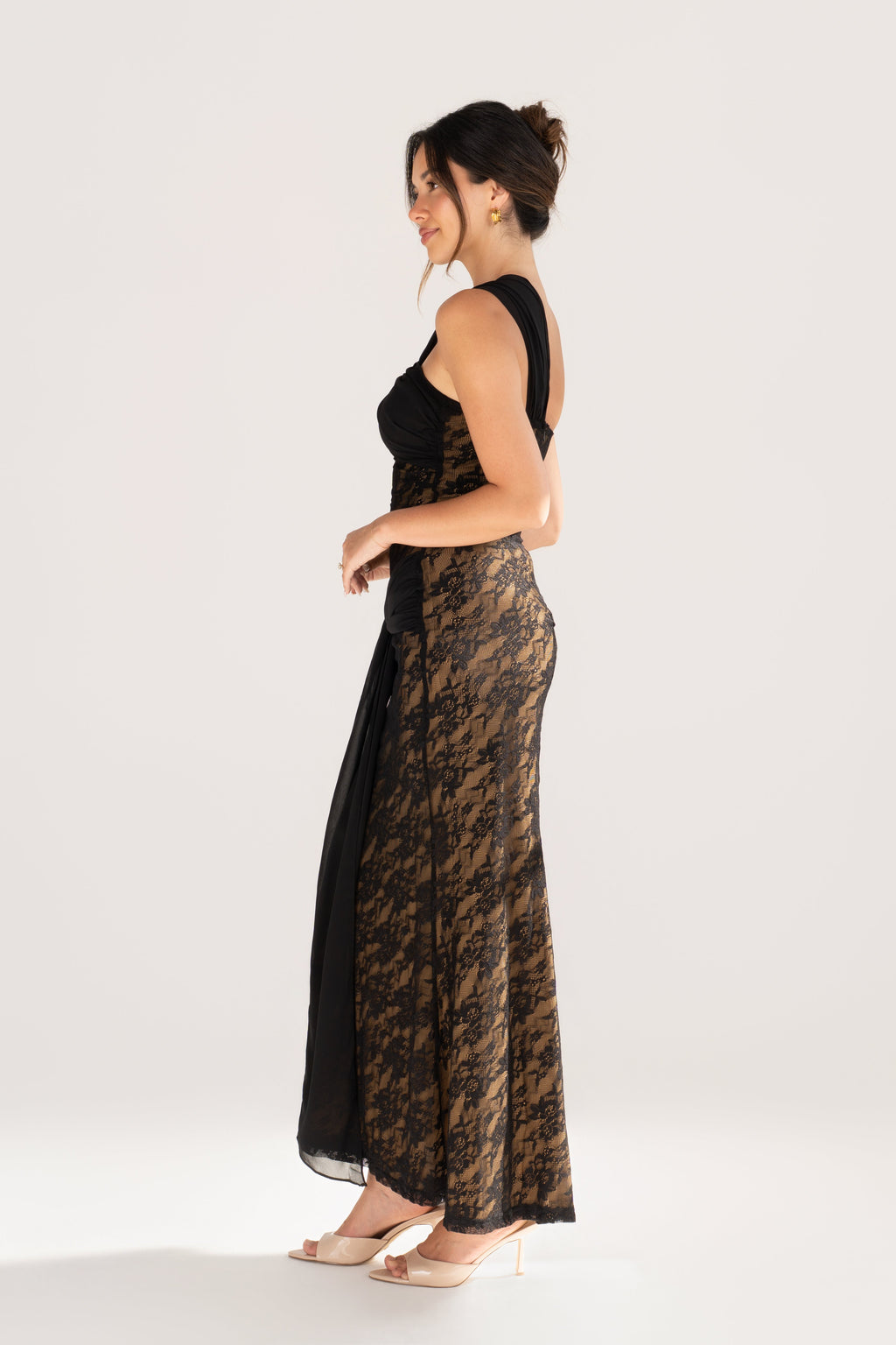 Annika Black Lace One-Shoulder Dress
