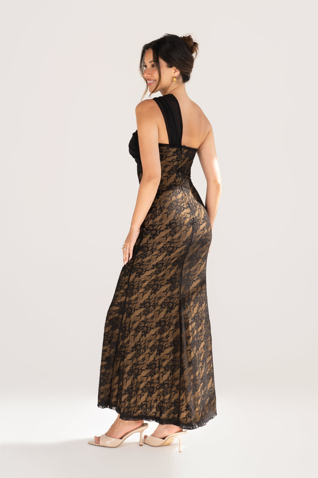 Annika Black Lace One-Shoulder Dress