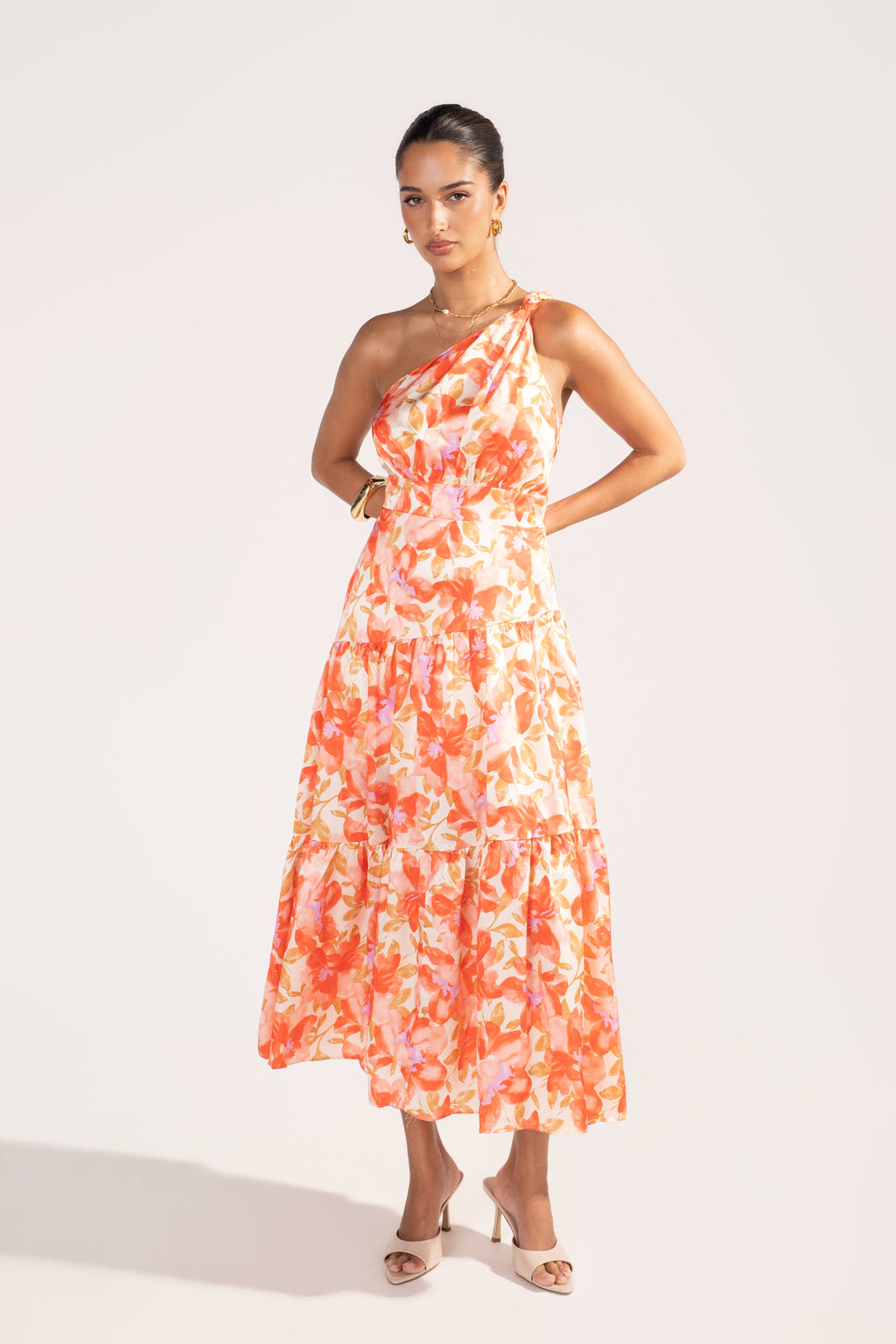 Azaria One Shoulder Floral Print Maxi Dress