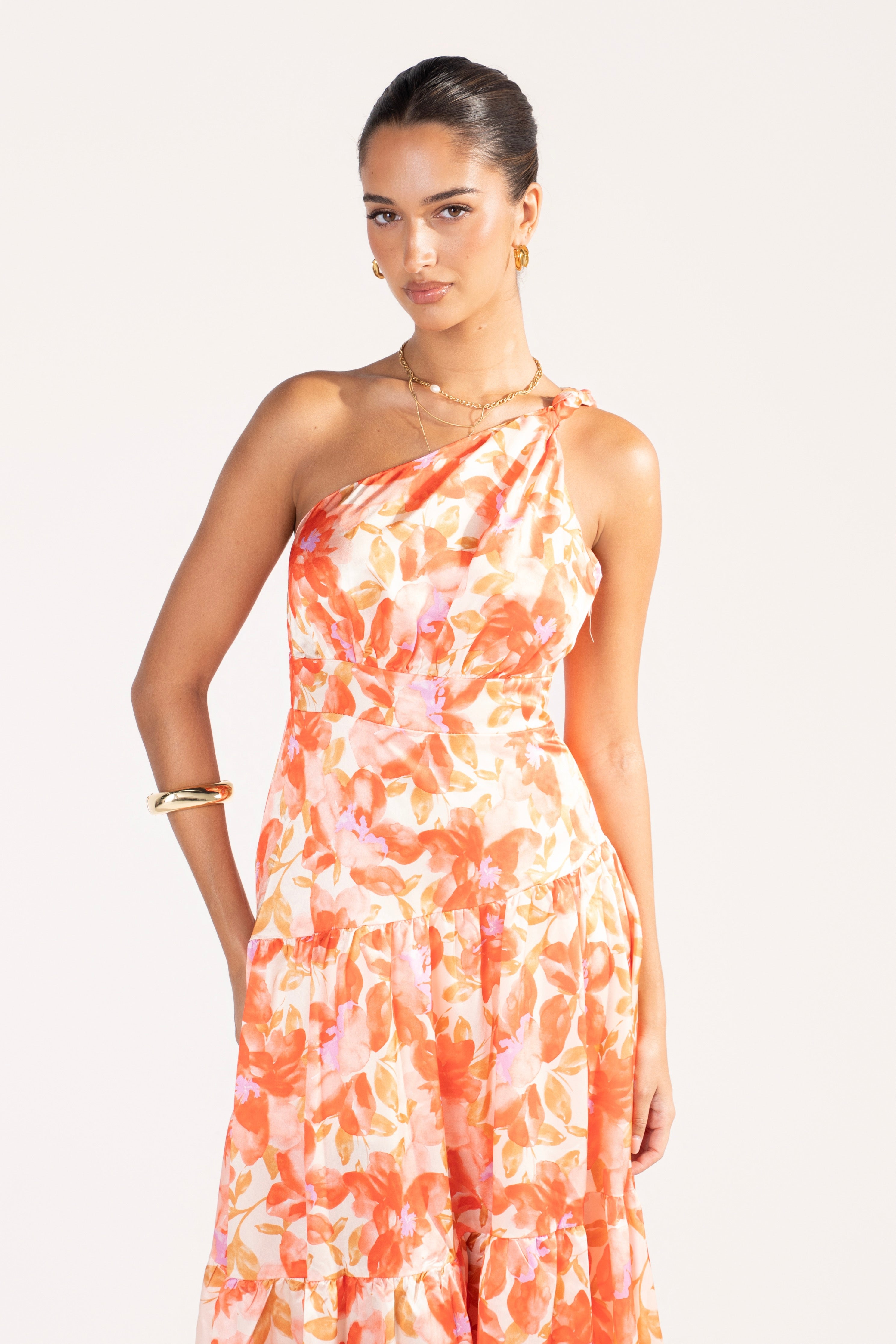 Azaria One Shoulder Floral Print Maxi Dress