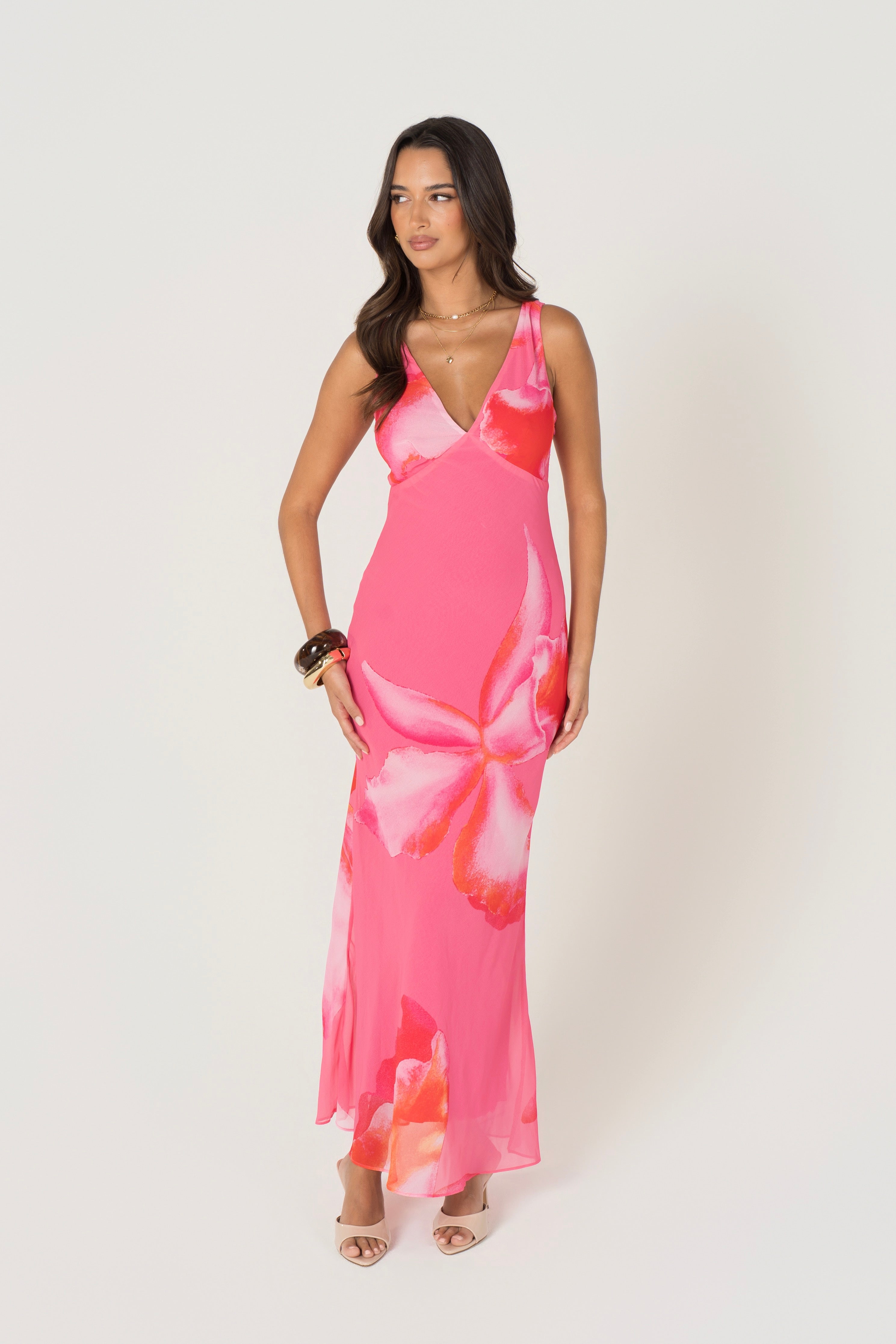 Bailey Pink Floral V-Neck Midi Dress