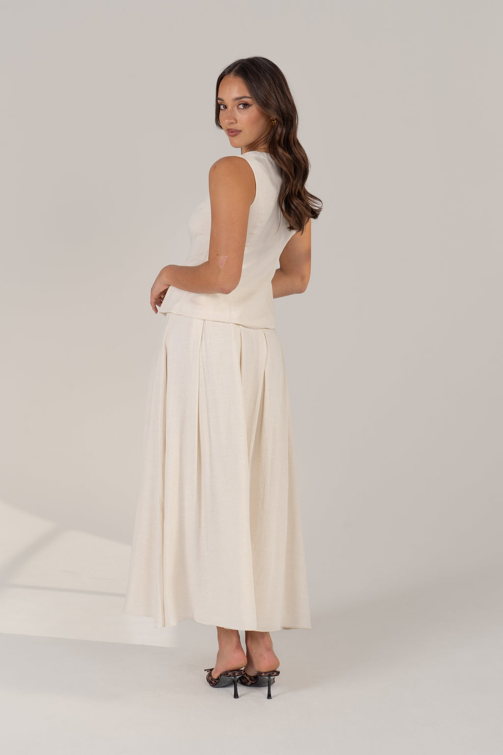 Bethany Set - Vest Top with Gold Buttons & Pleated Maxi Skirt