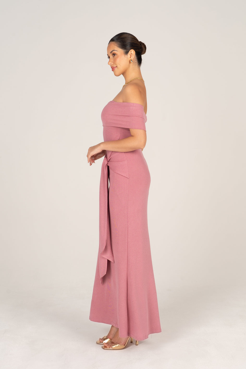 Bronwyn Off-Shoulder Dusty Pink Midi Dress