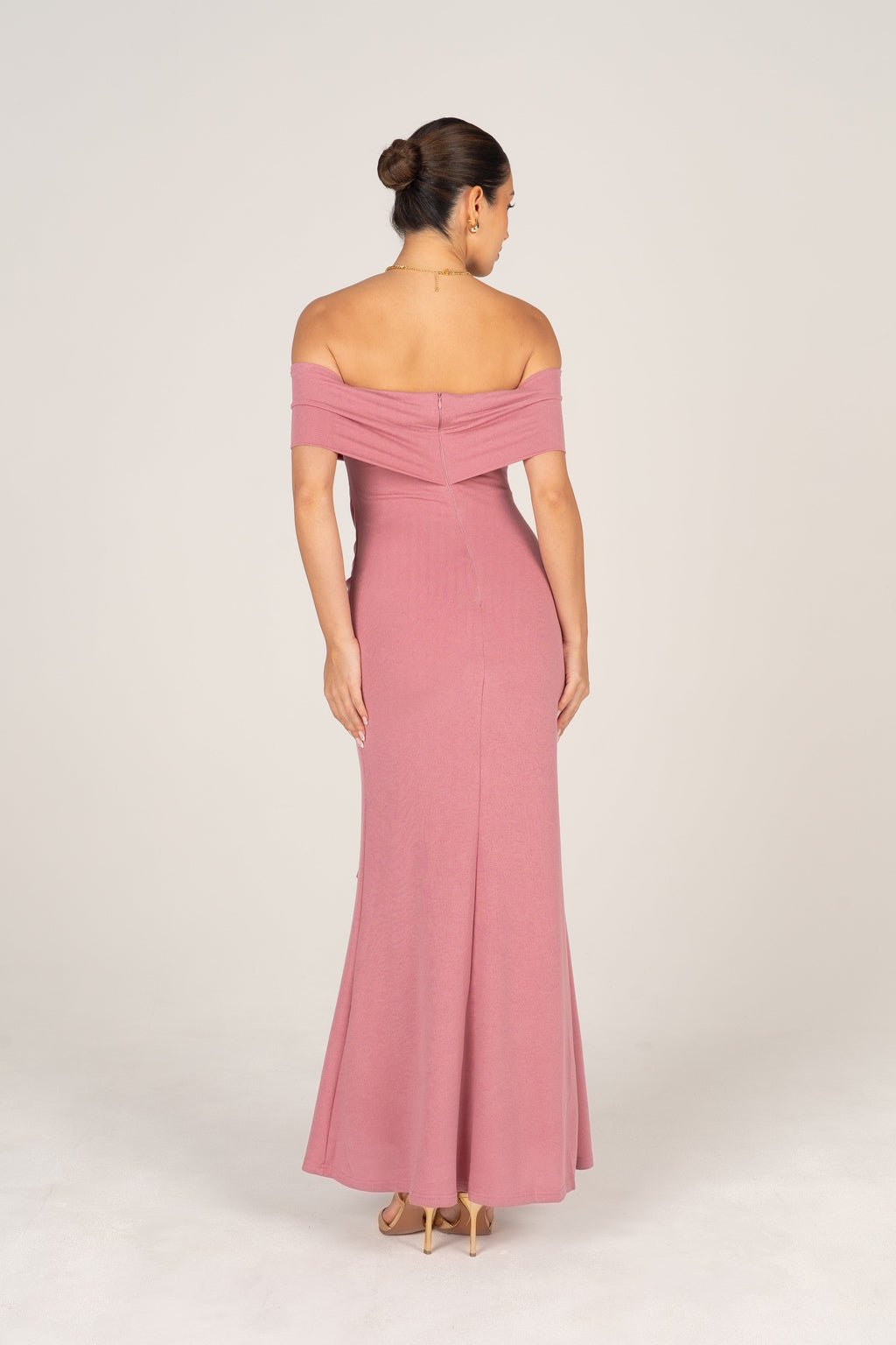 Bronwyn Off-Shoulder Dusty Pink Midi Dress