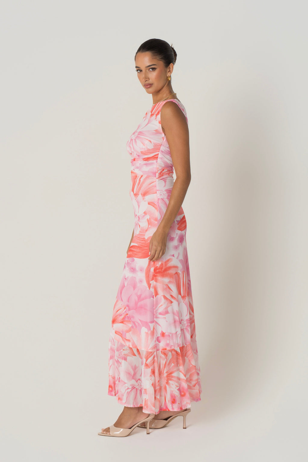 Calina Pink Drop Shoulder Floral Maxi Dress