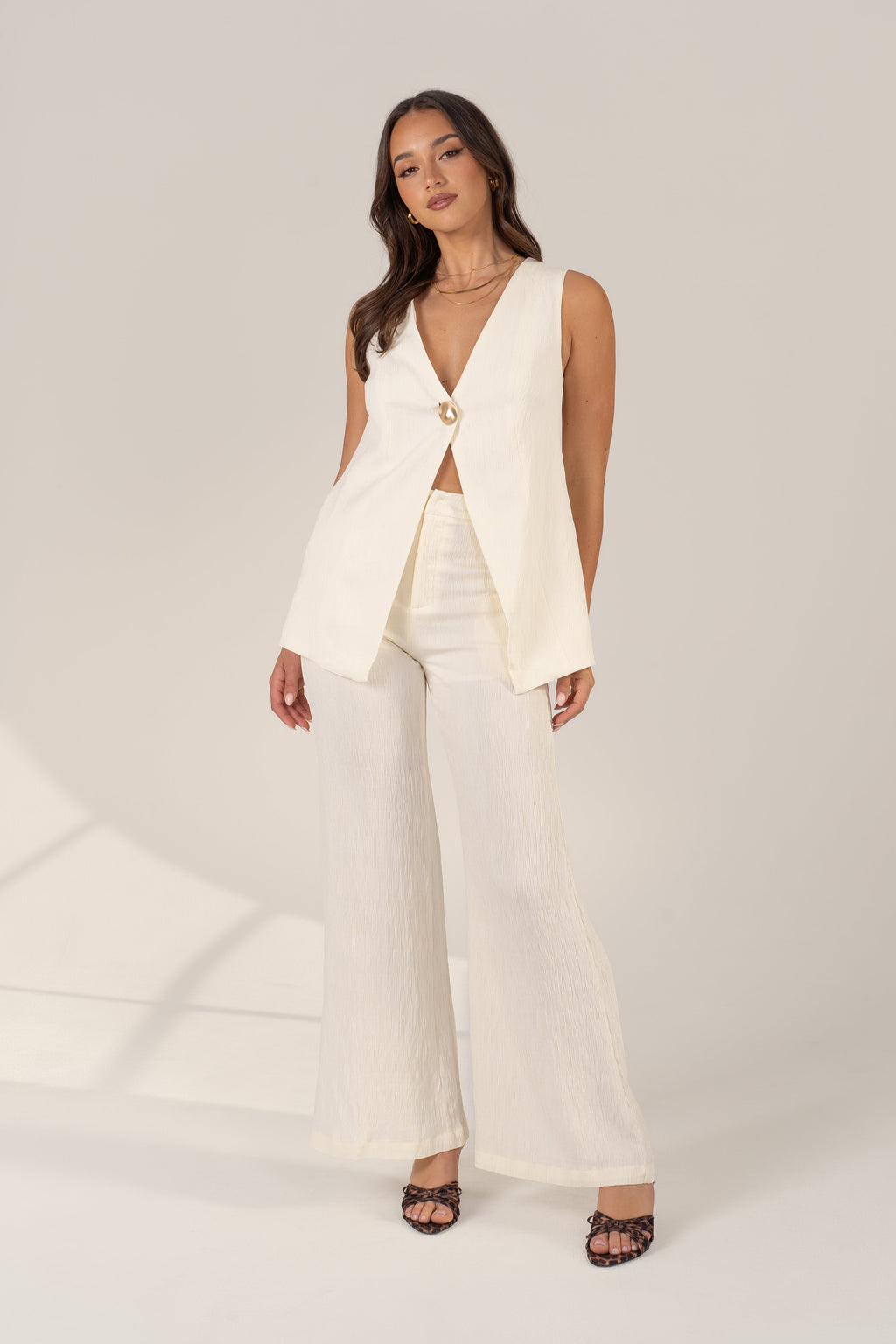 Carina Set - Matching White Vest Top & Wide-Leg Pants