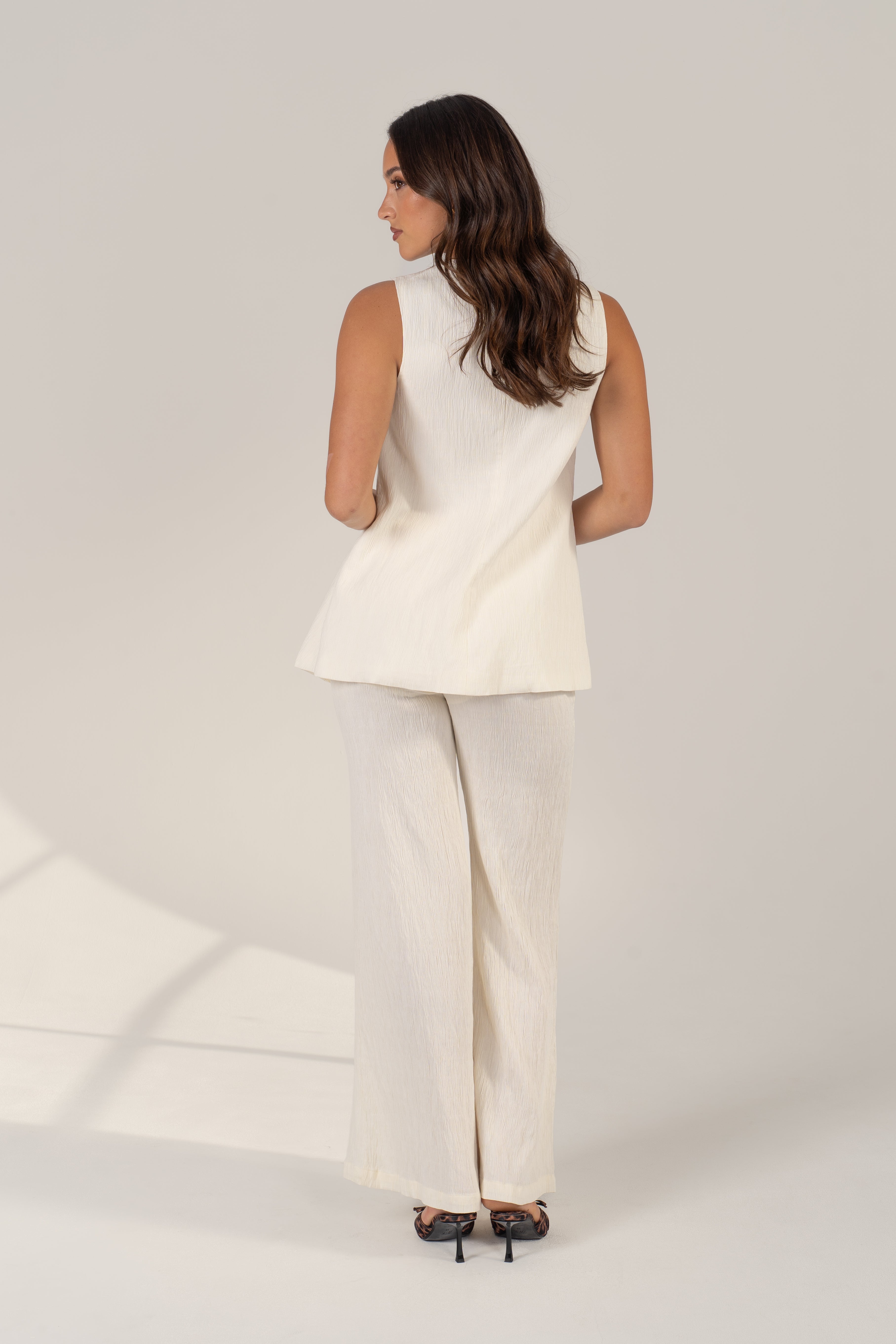 Carina Set - Matching White Vest Top & Wide-Leg Pants