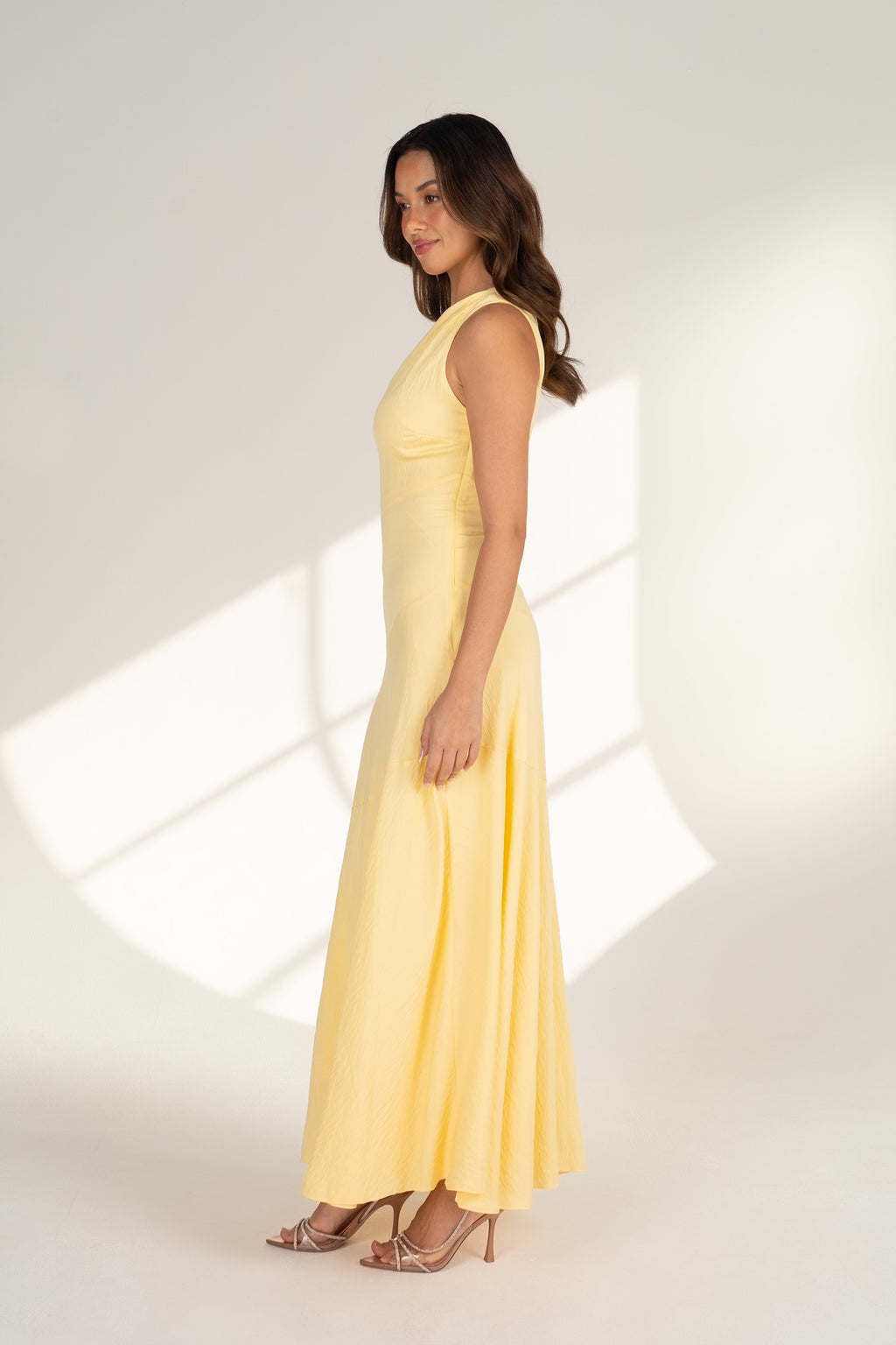 Cindy One-Shoulder Yellow Midi Dress
