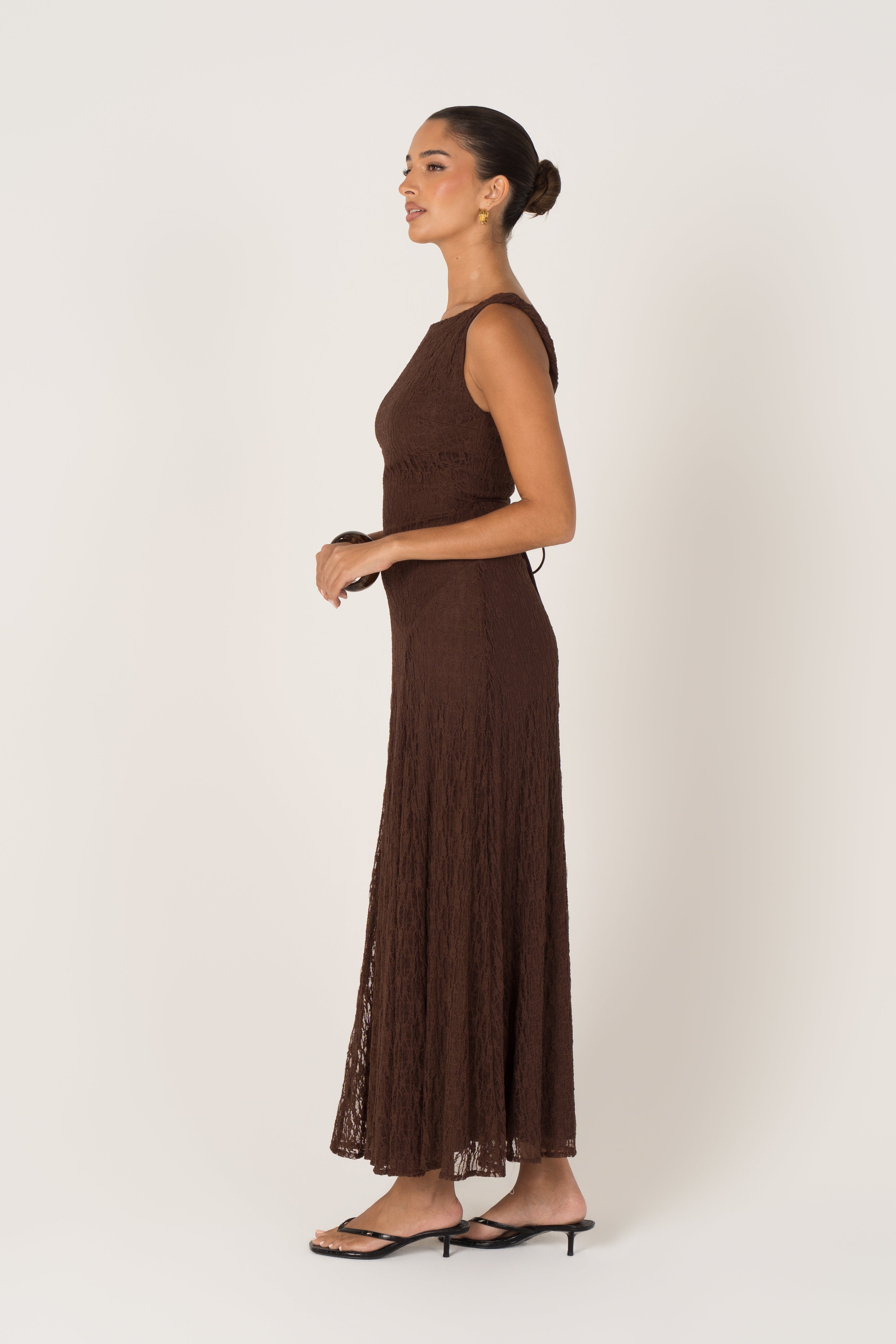 Delia Lace Yellow Midi Dress with Twist Details