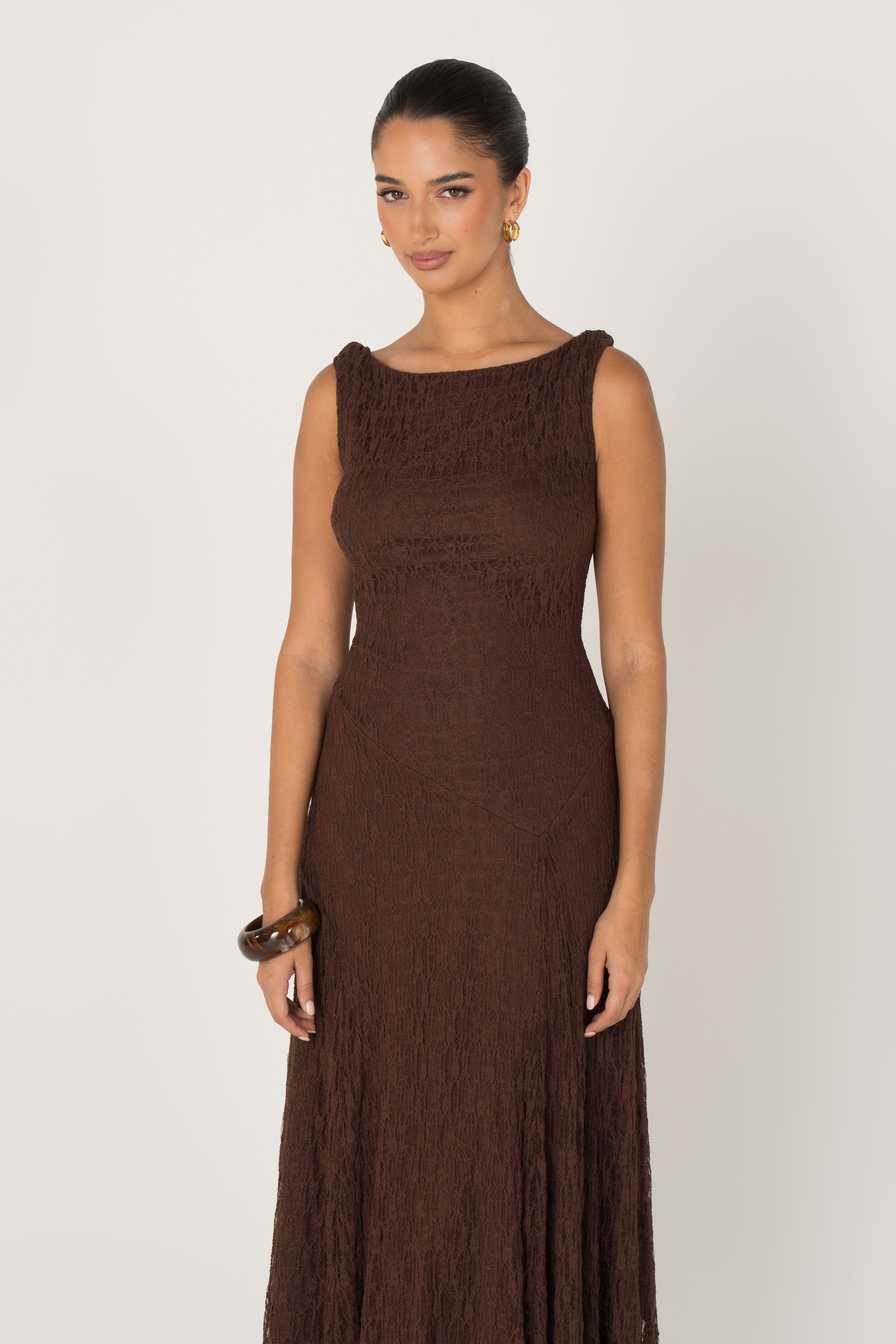Delia Lace Yellow Midi Dress with Twist Details