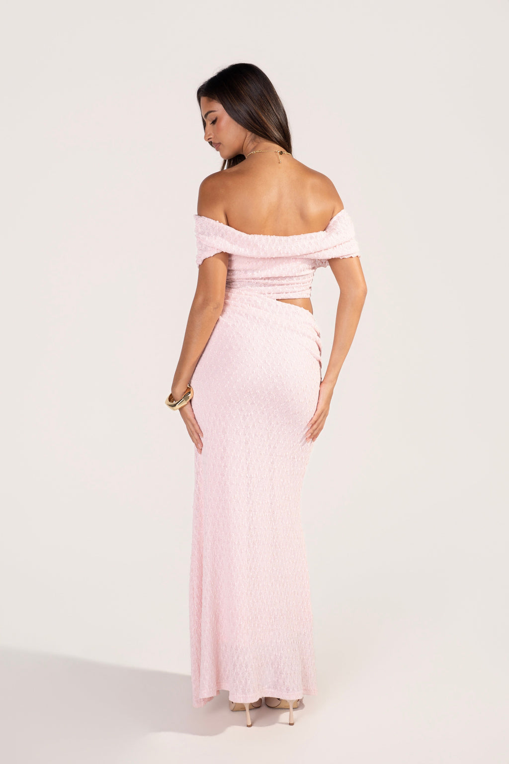 Elaris Off-Shoulder Boucle Maxi Dress