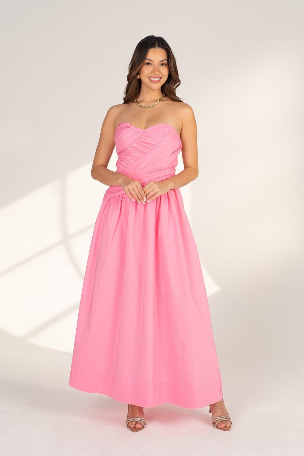Eryn Strapless Pink Midi Dress