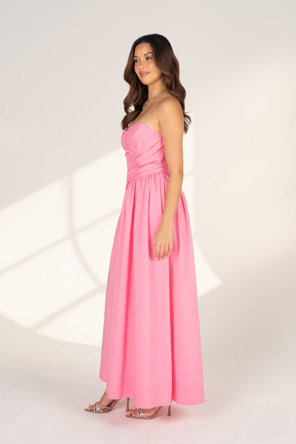 Eryn Strapless Pink Midi Dress