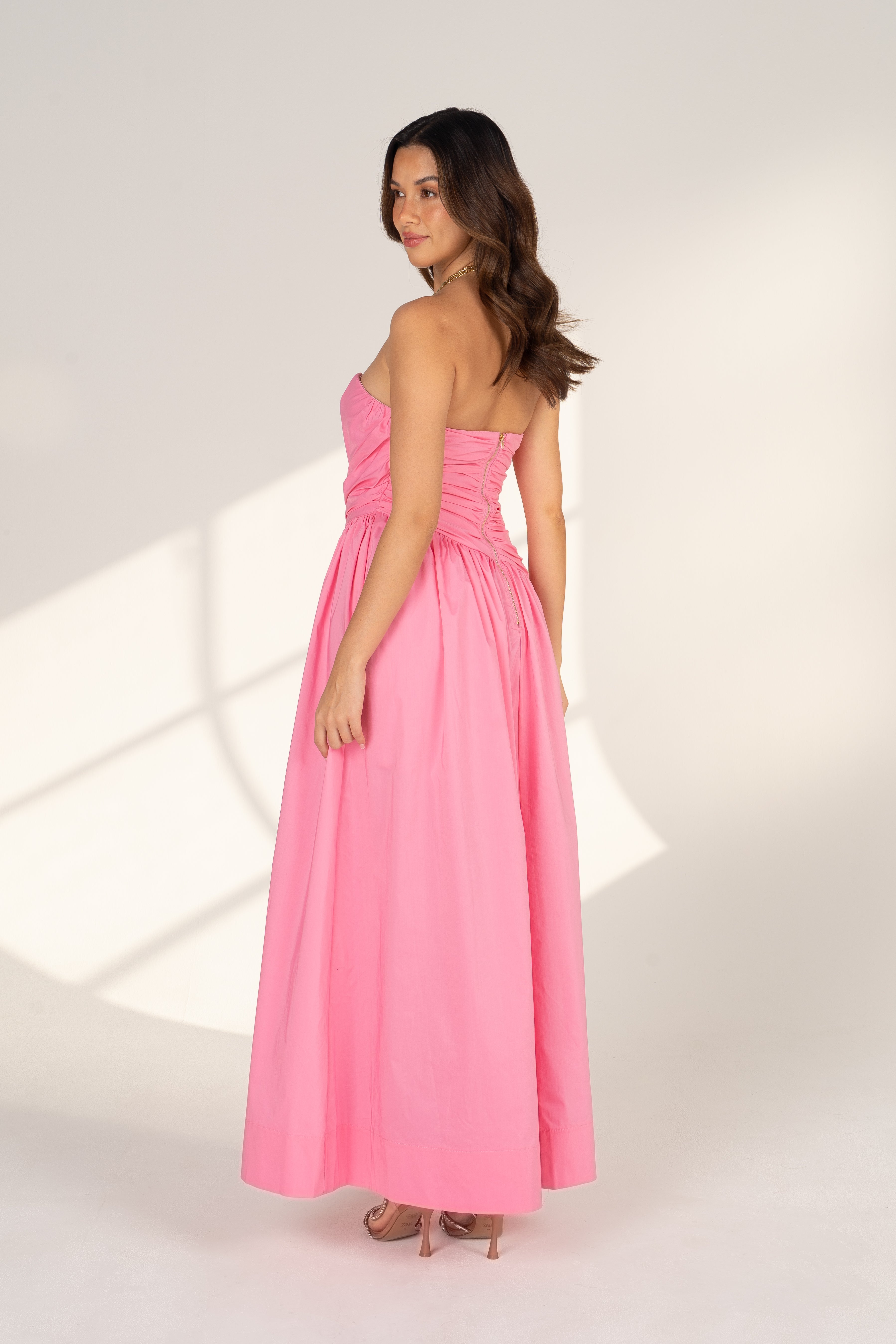 Eryn Strapless Pink Midi Dress