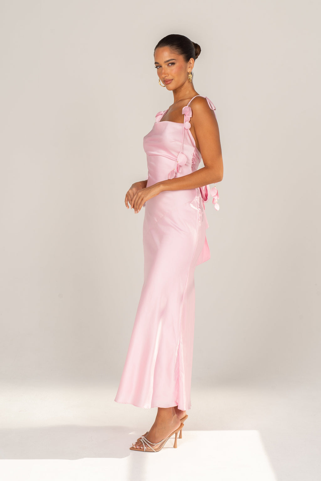 Francine Pink Evening Dress with Floral Tie Straps