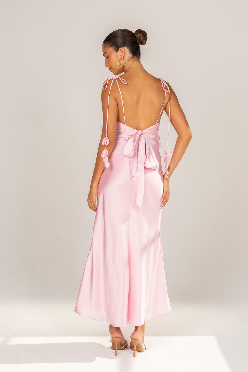 Francine Pink Evening Dress with Floral Tie Straps