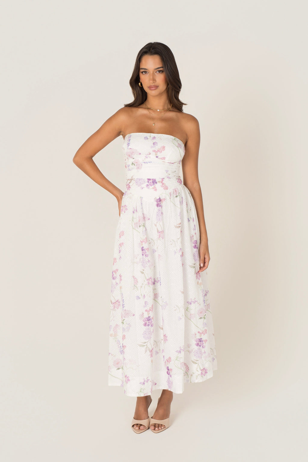 Freda White Floral Strapless Maxi Dress