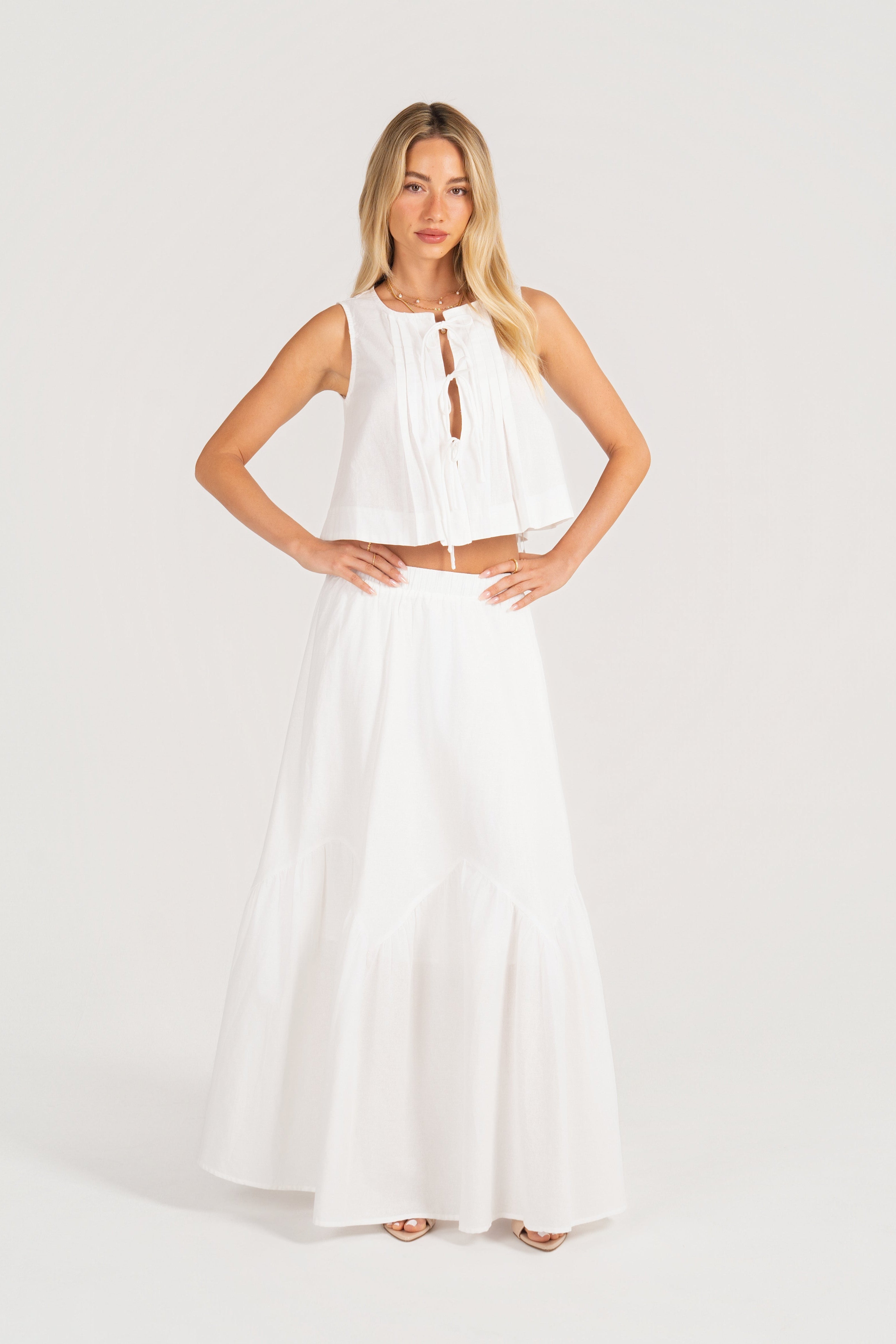 Jayla Two Piece Set - Sleeveless Tie Top & Maxi Skirt