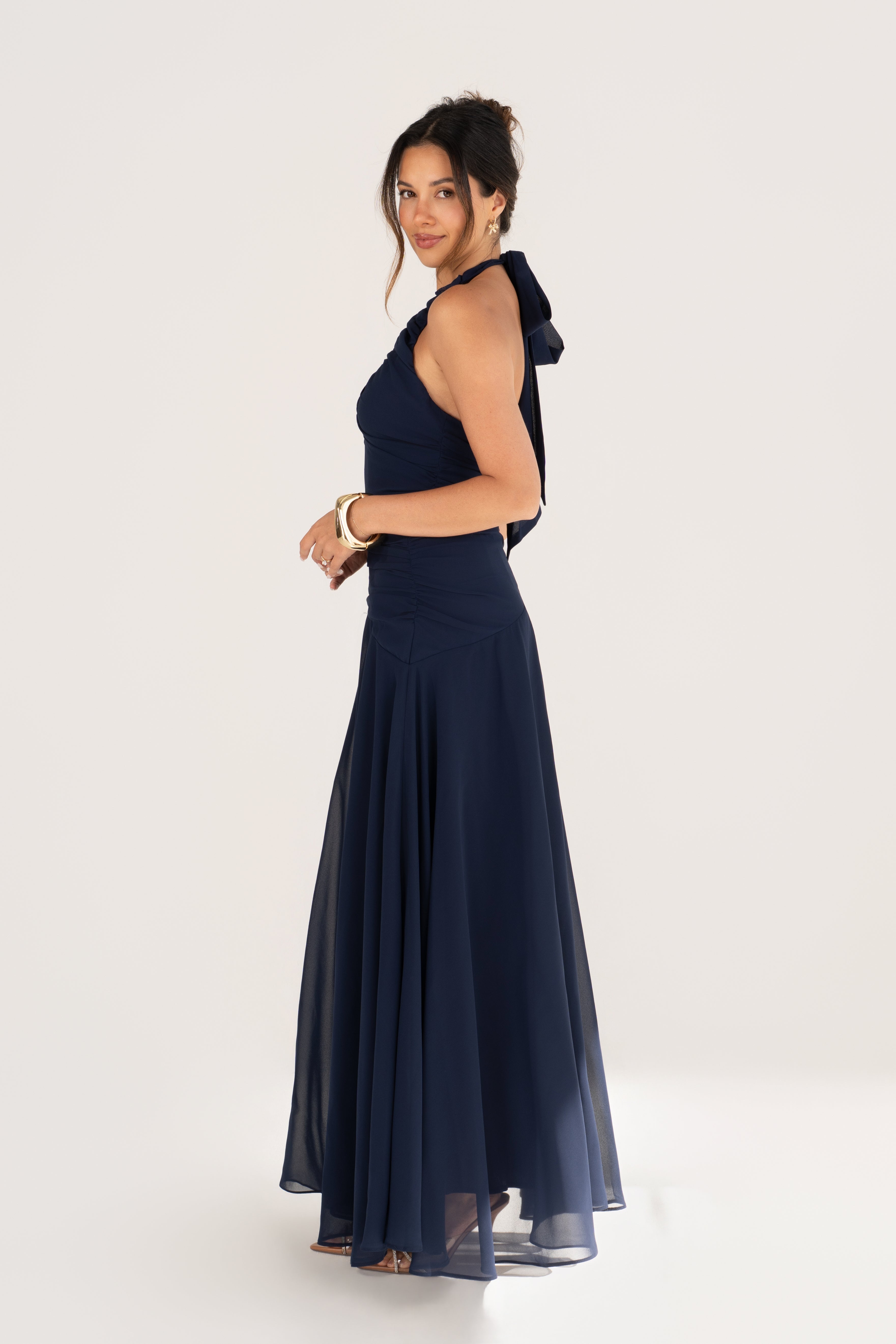 Jeanette Navy Halter Neck Maxi Dress