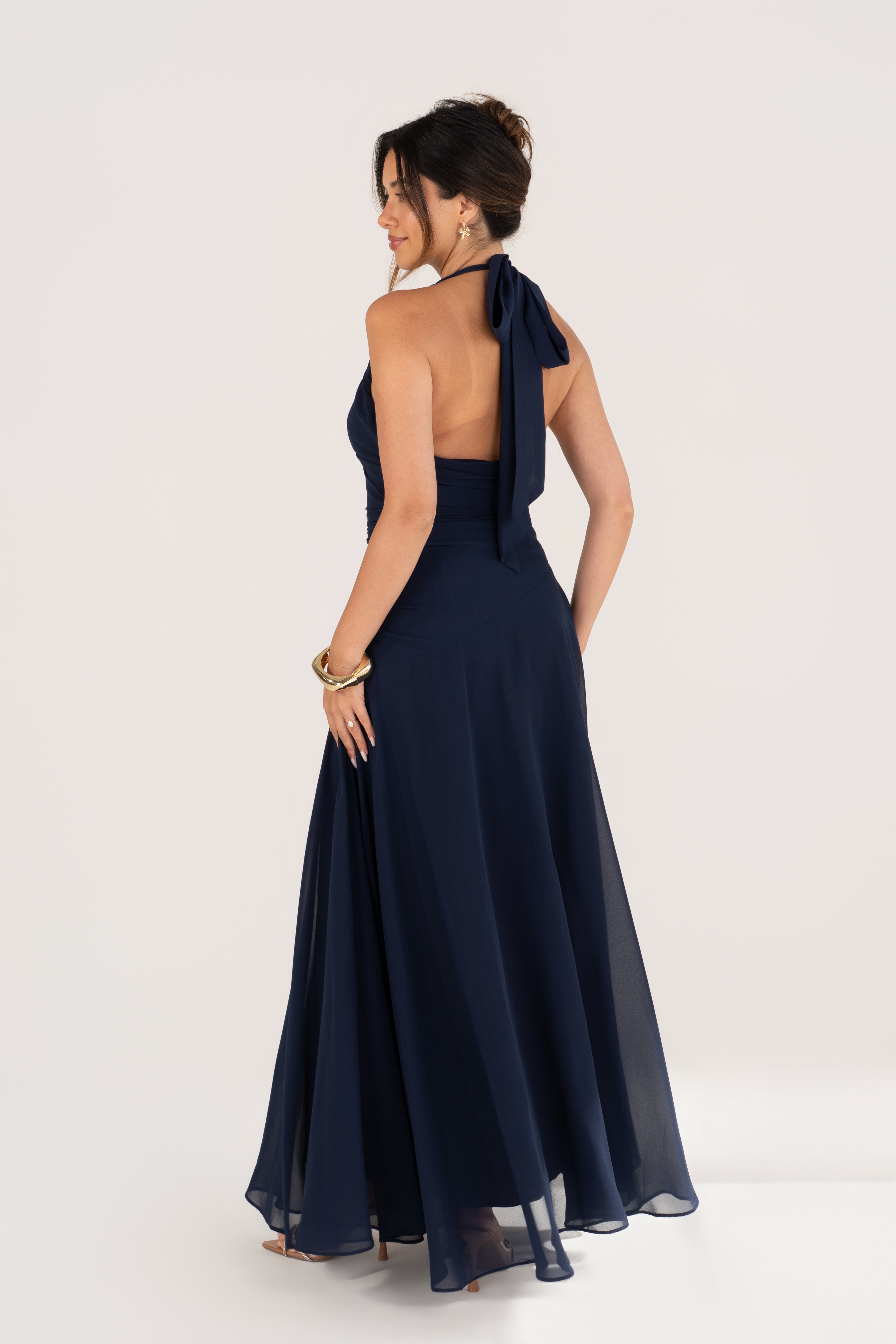 Jeanette Navy Halter Neck Maxi Dress