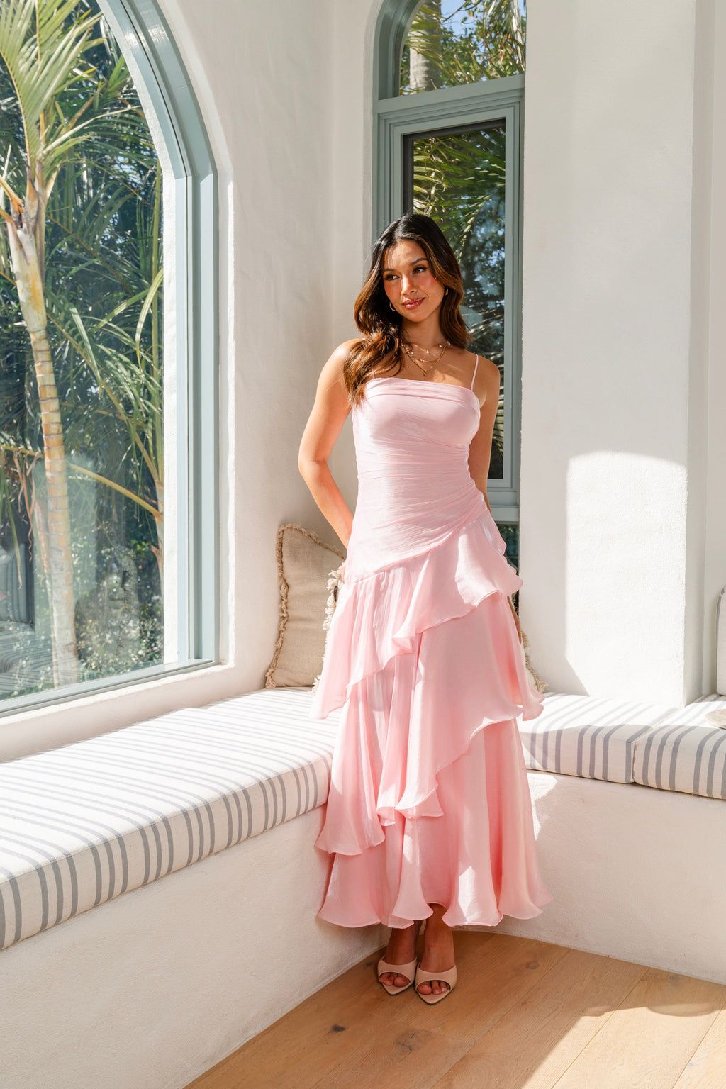 Johanna Shimmering Ruffle Maxi Dress
