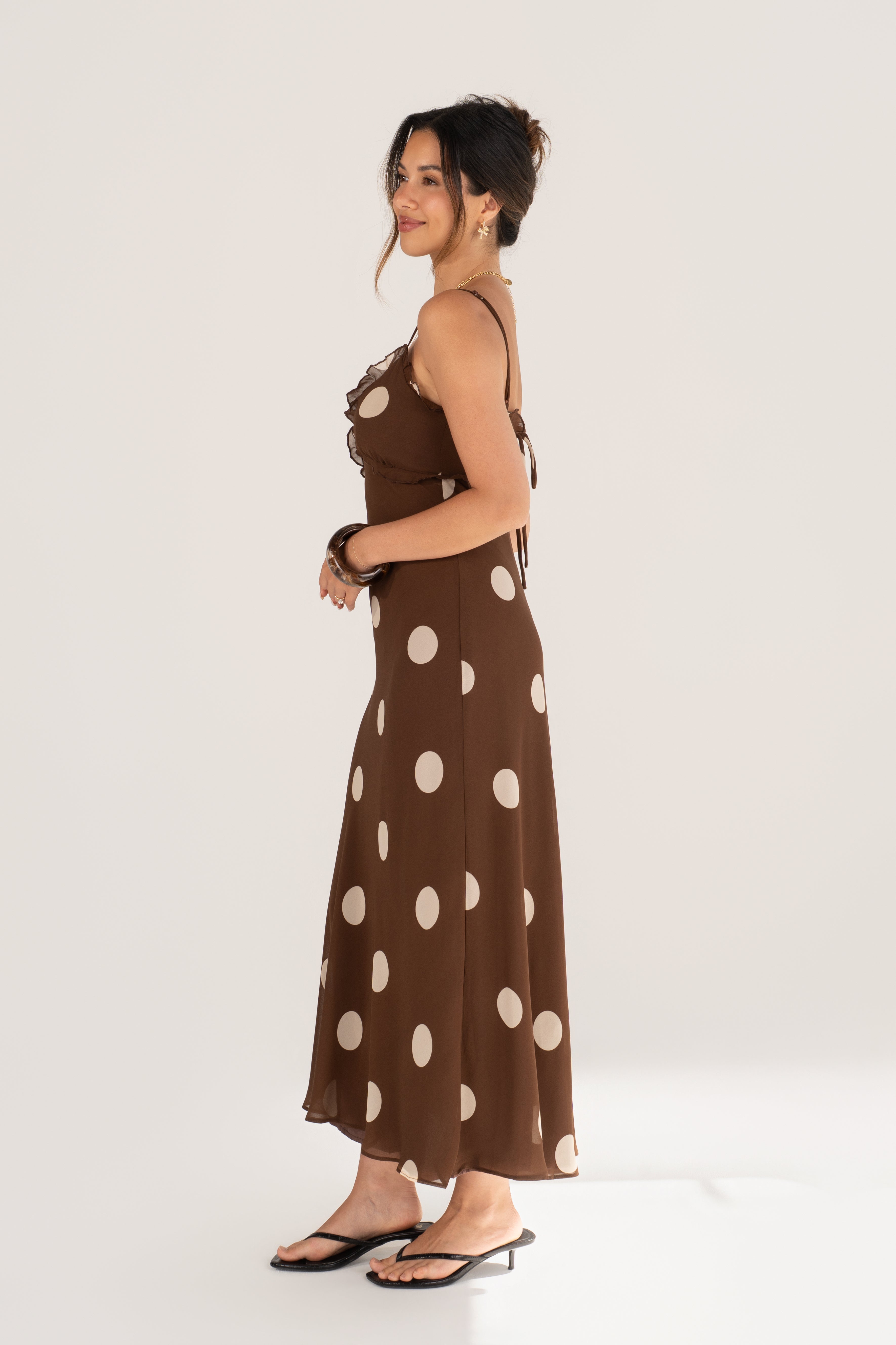 Kirelle Chocolate Polka Dot Midi Dress
