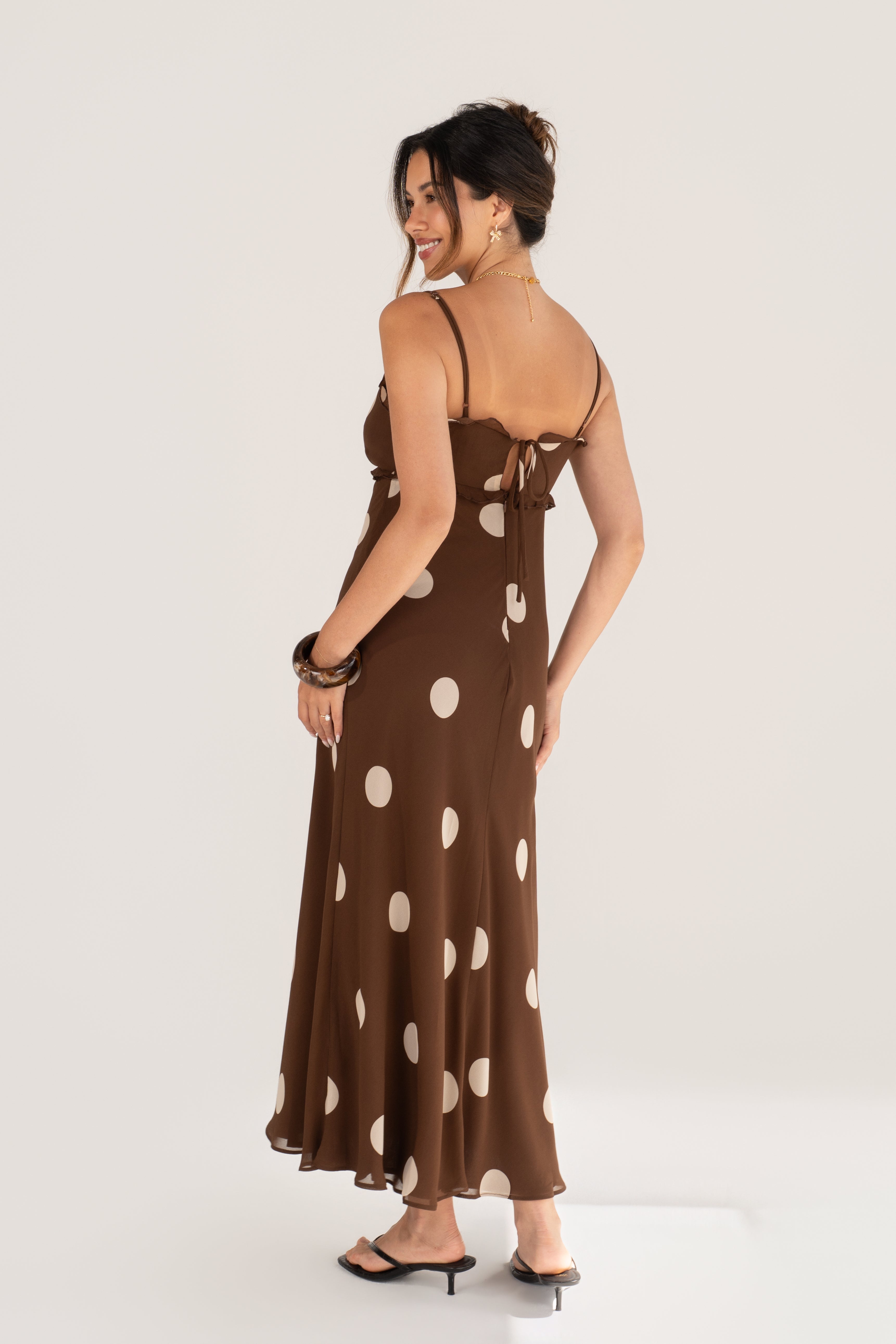 Kirelle Chocolate Polka Dot Midi Dress