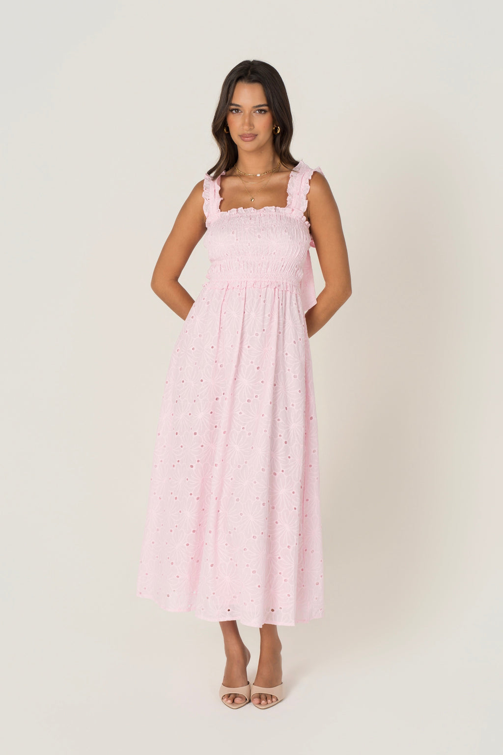 Kleo Pink Emroidered Midi Dress