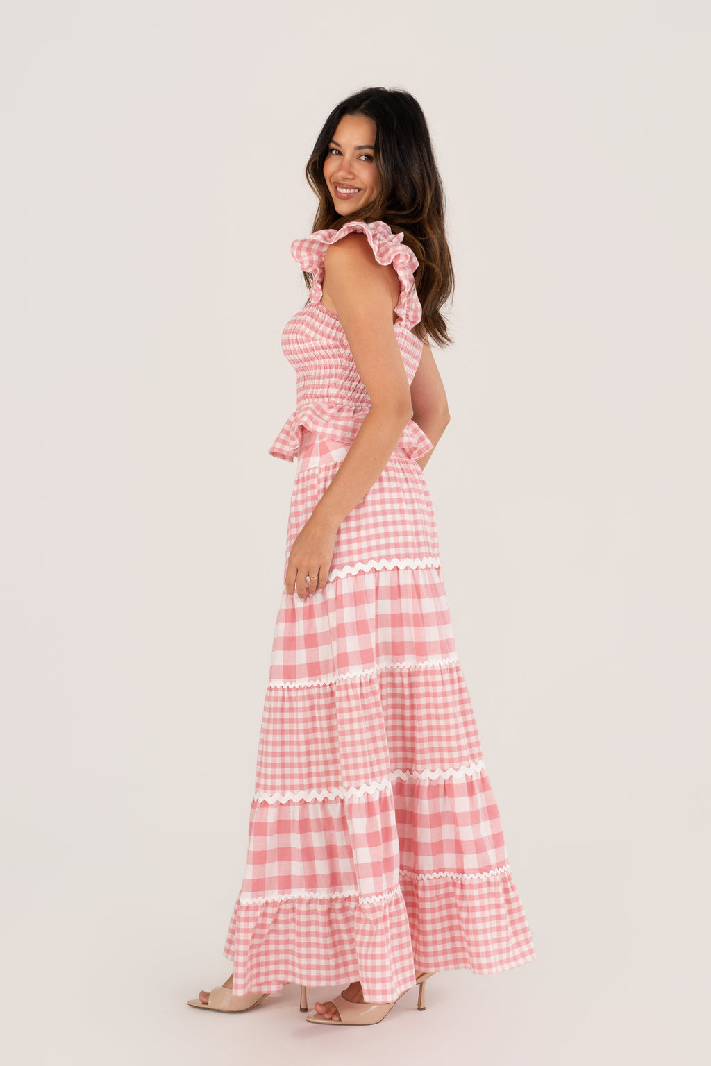 Mireya Pink Gingham Top & Maxi Skirt Set