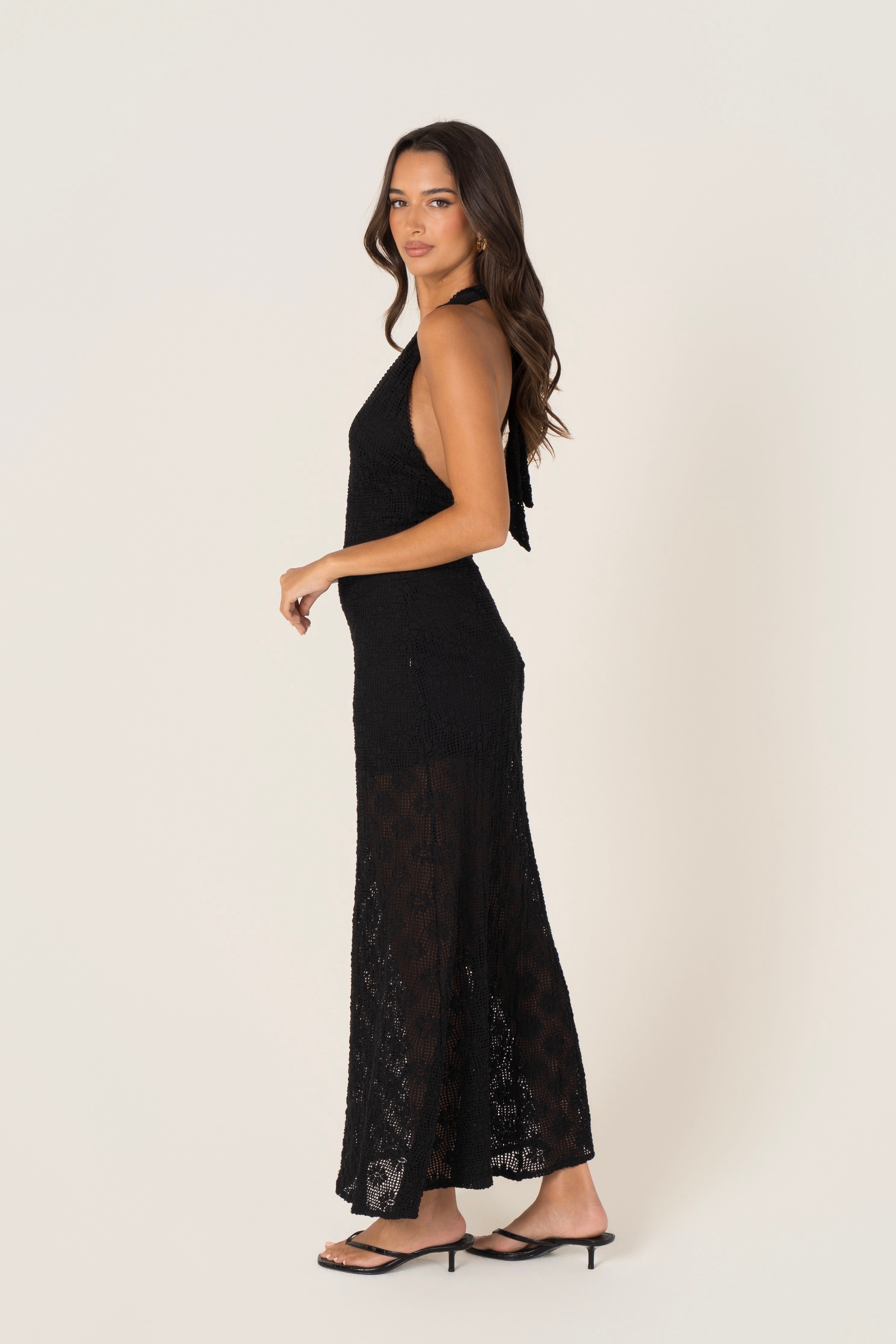 Myla Black Halter Neck Lace Maxi Dress