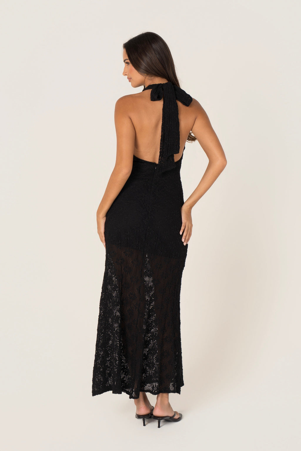 Myla Black Halter Neck Lace Maxi Dress