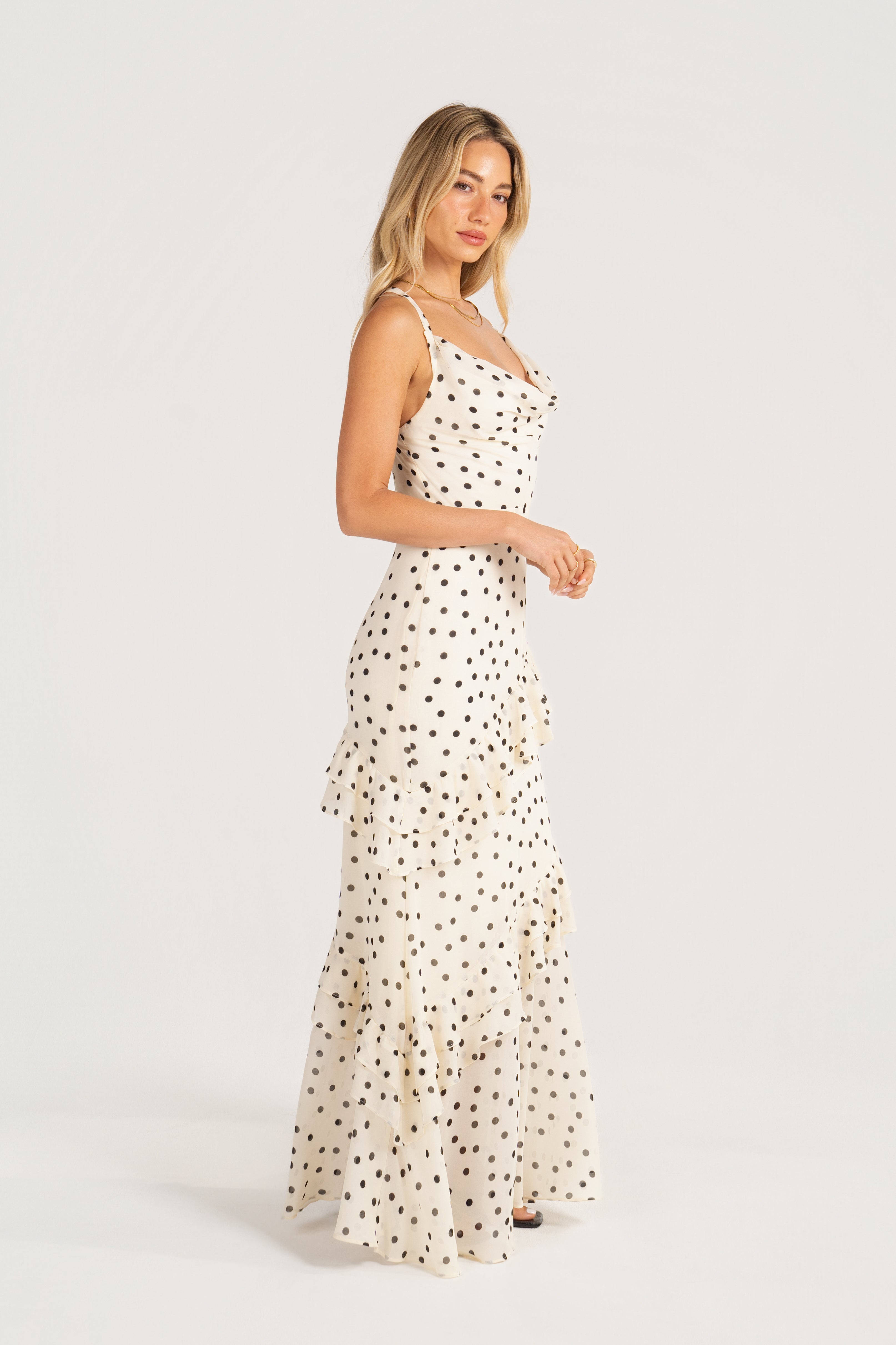 Odele Polka Dot Cowl Neck Maxi Dress