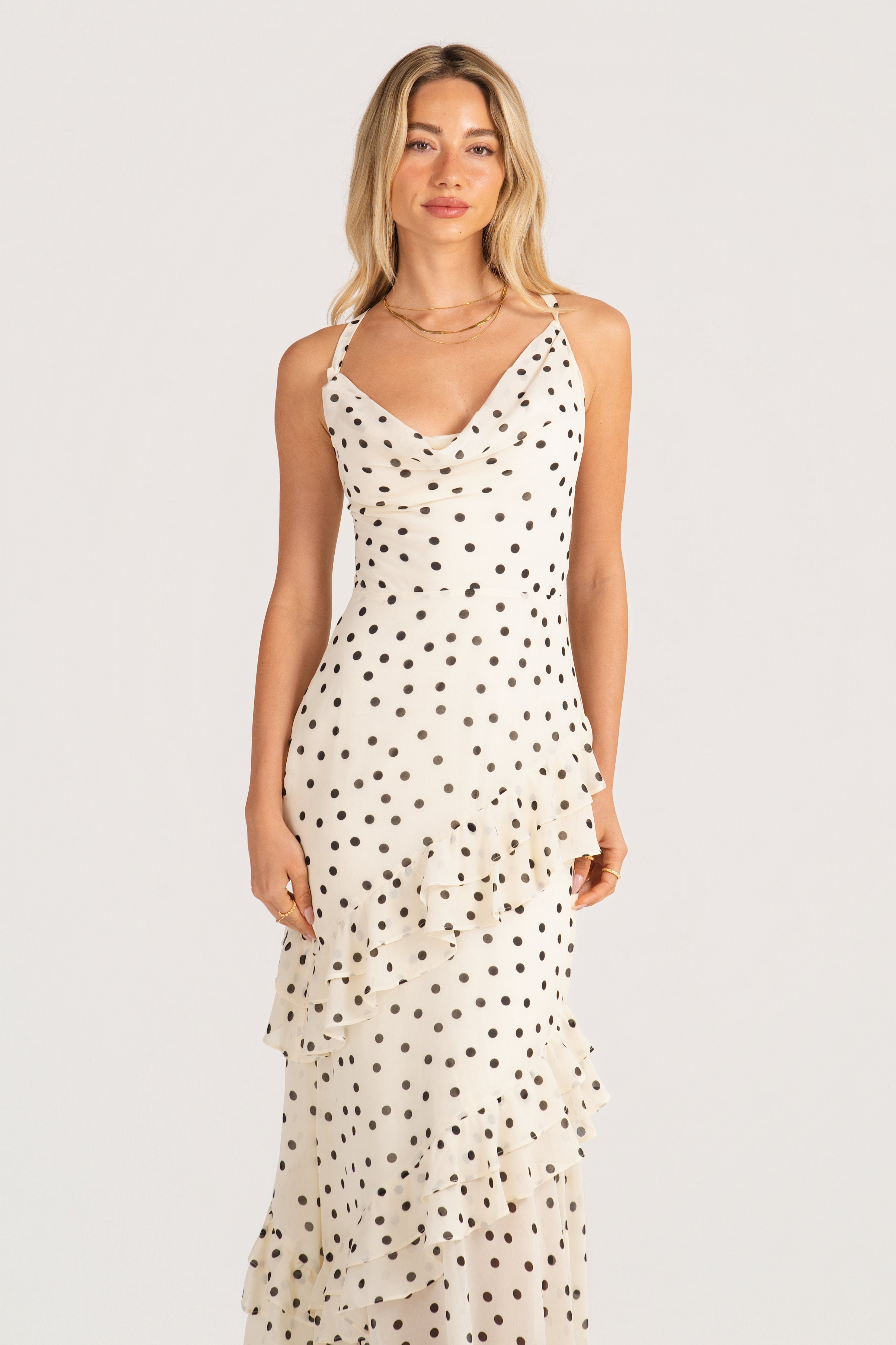 Odele Polka Dot Cowl Neck Maxi Dress