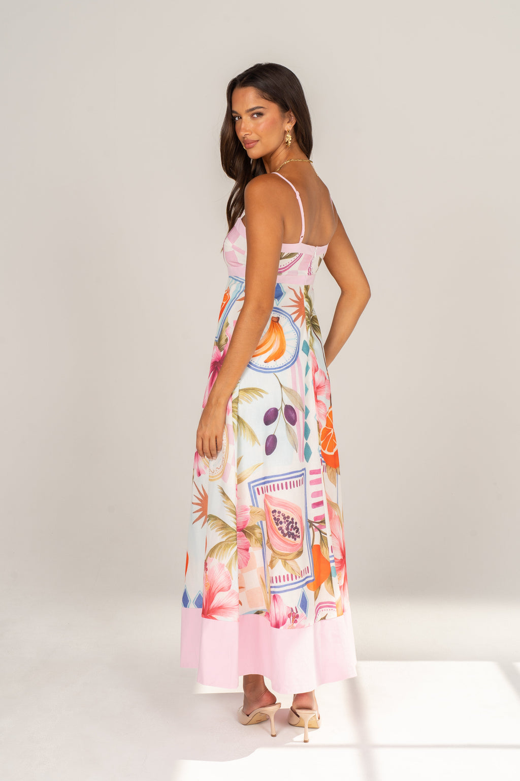 Paislee Tropical Print Maxi Dress with Pink Accents