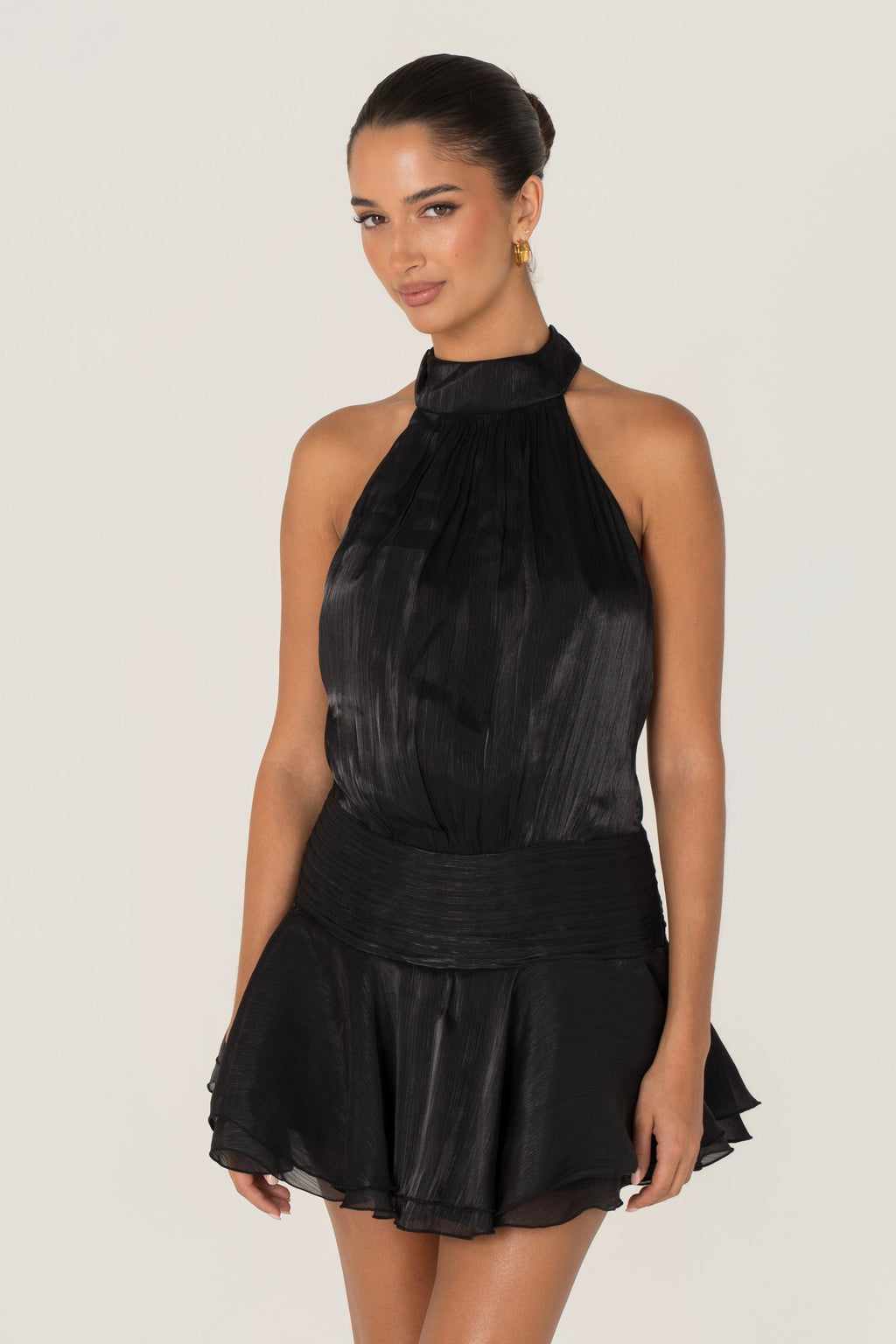 Reese Open Back Black Halter Mini Dress