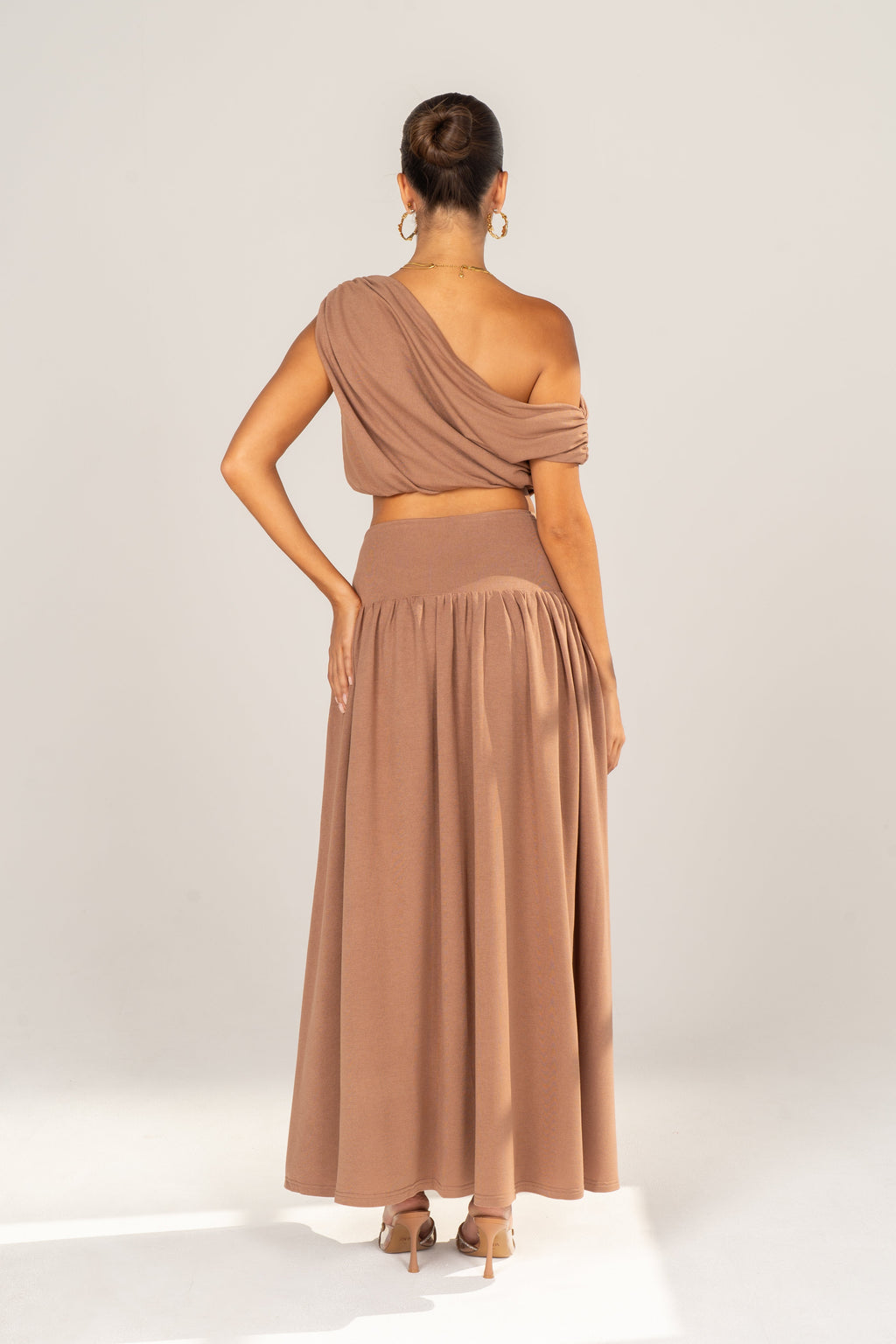Remi Mocha Draped Crop & Maxi Skirt Set