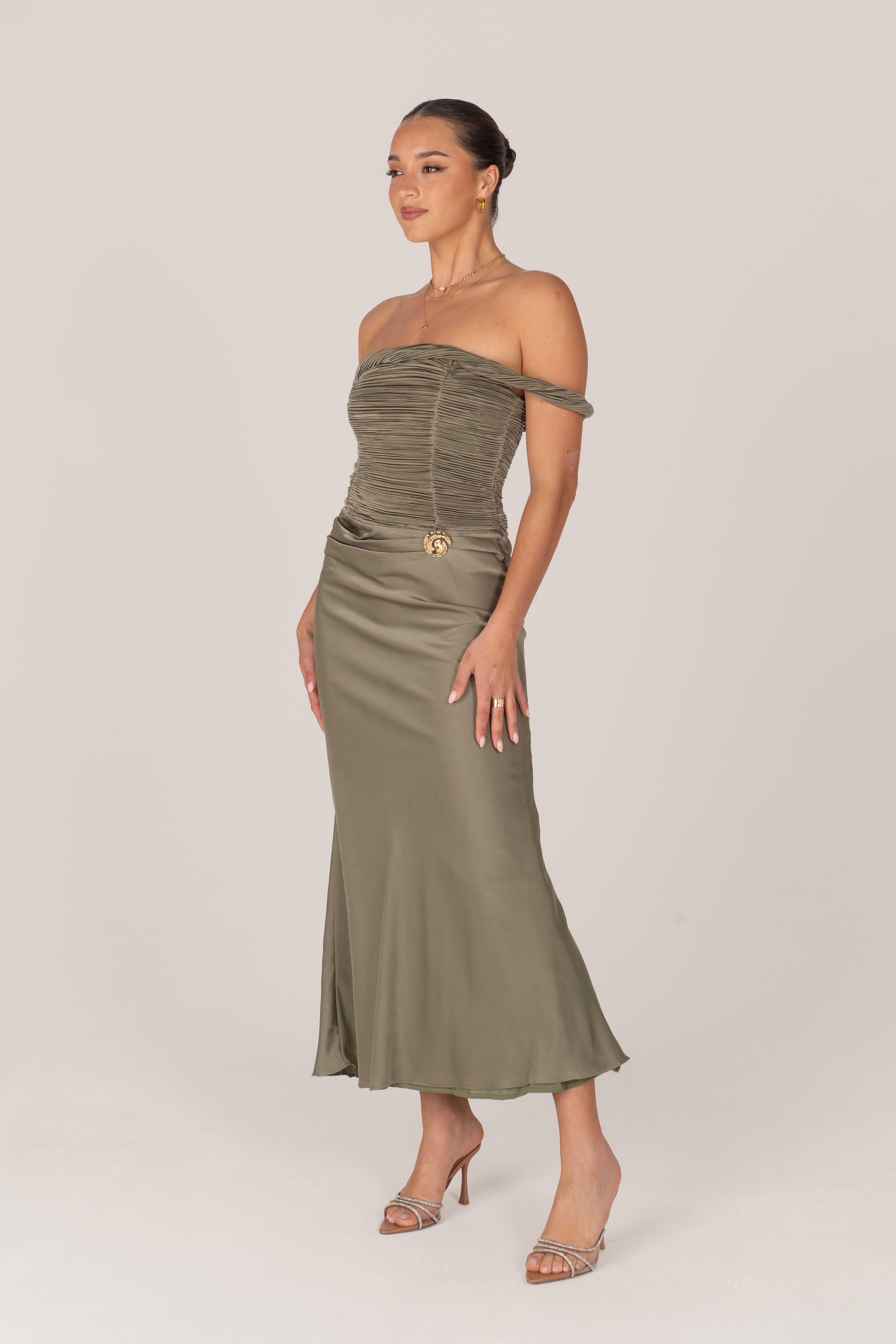 Rosanna Sage Green Cocktail Dress with Gold Accent