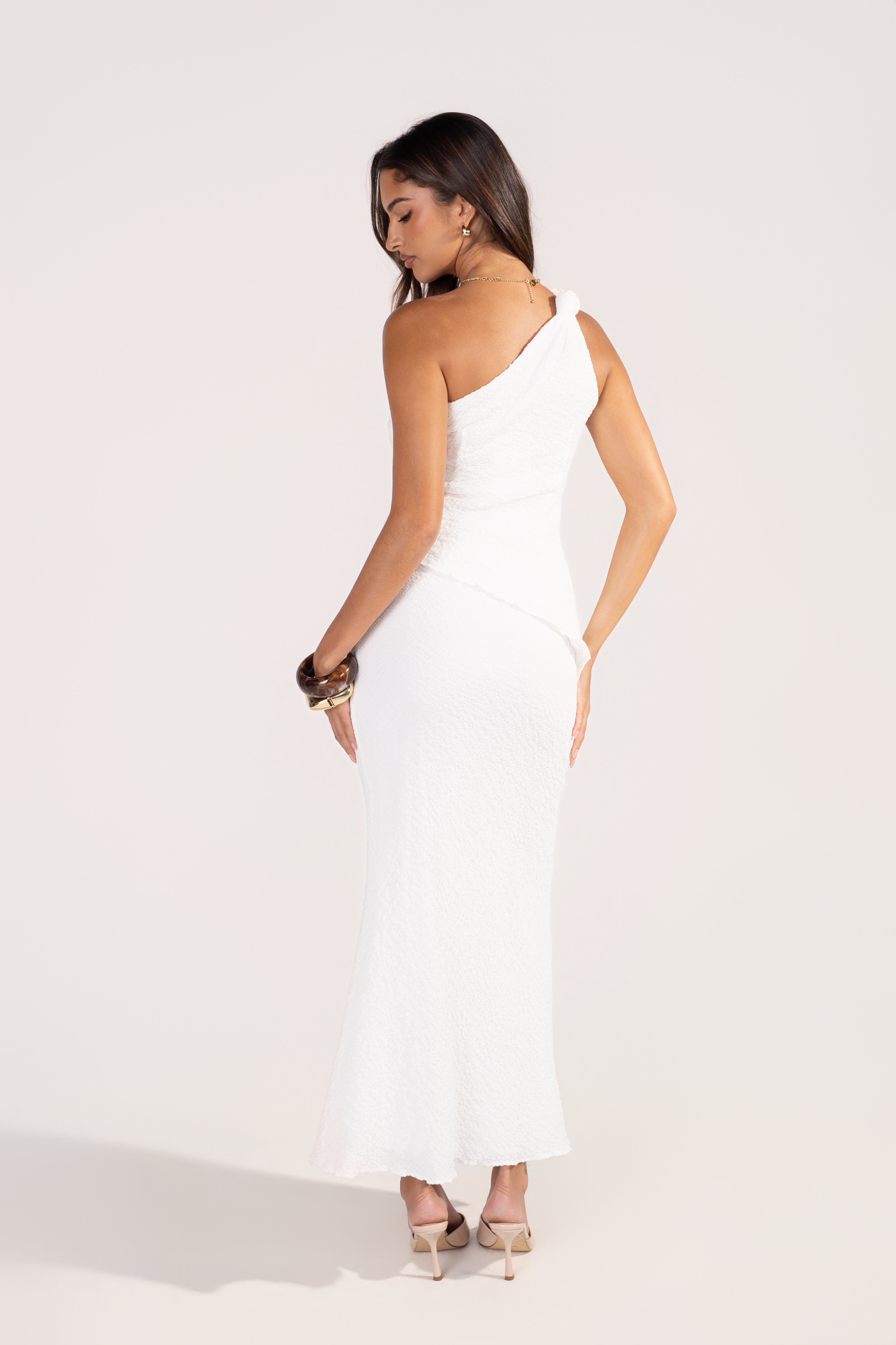 Ryker White Two Piece Set - One Shoulder Top & Maxi Skirt