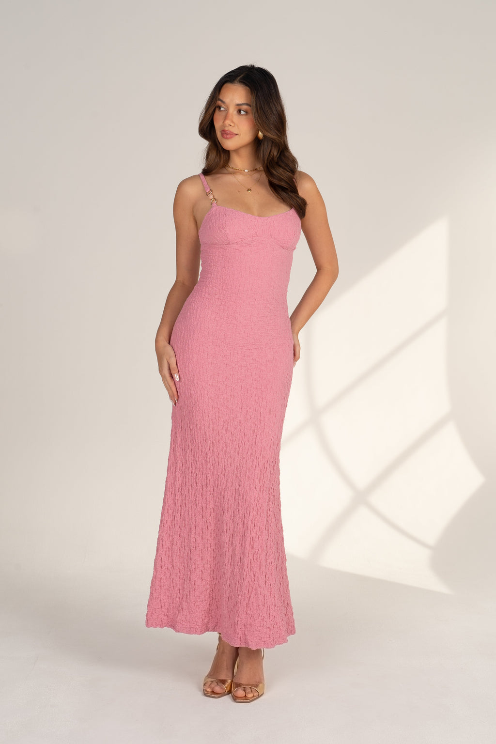 Sapphire Pink Maxi Dress with Jeweled Straps