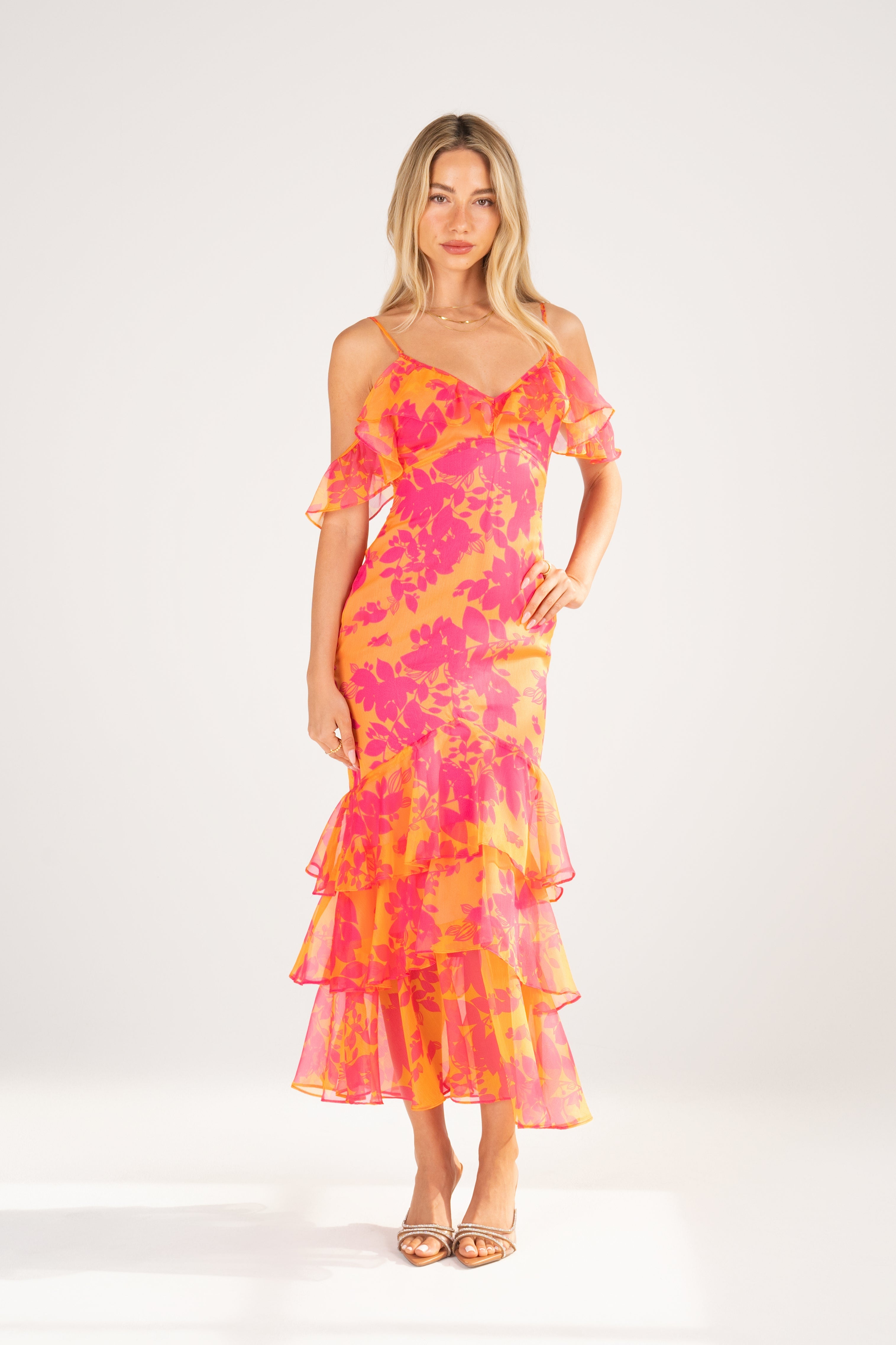 Selina Pink Off-Shoulder Ruffle Cocktail Dress