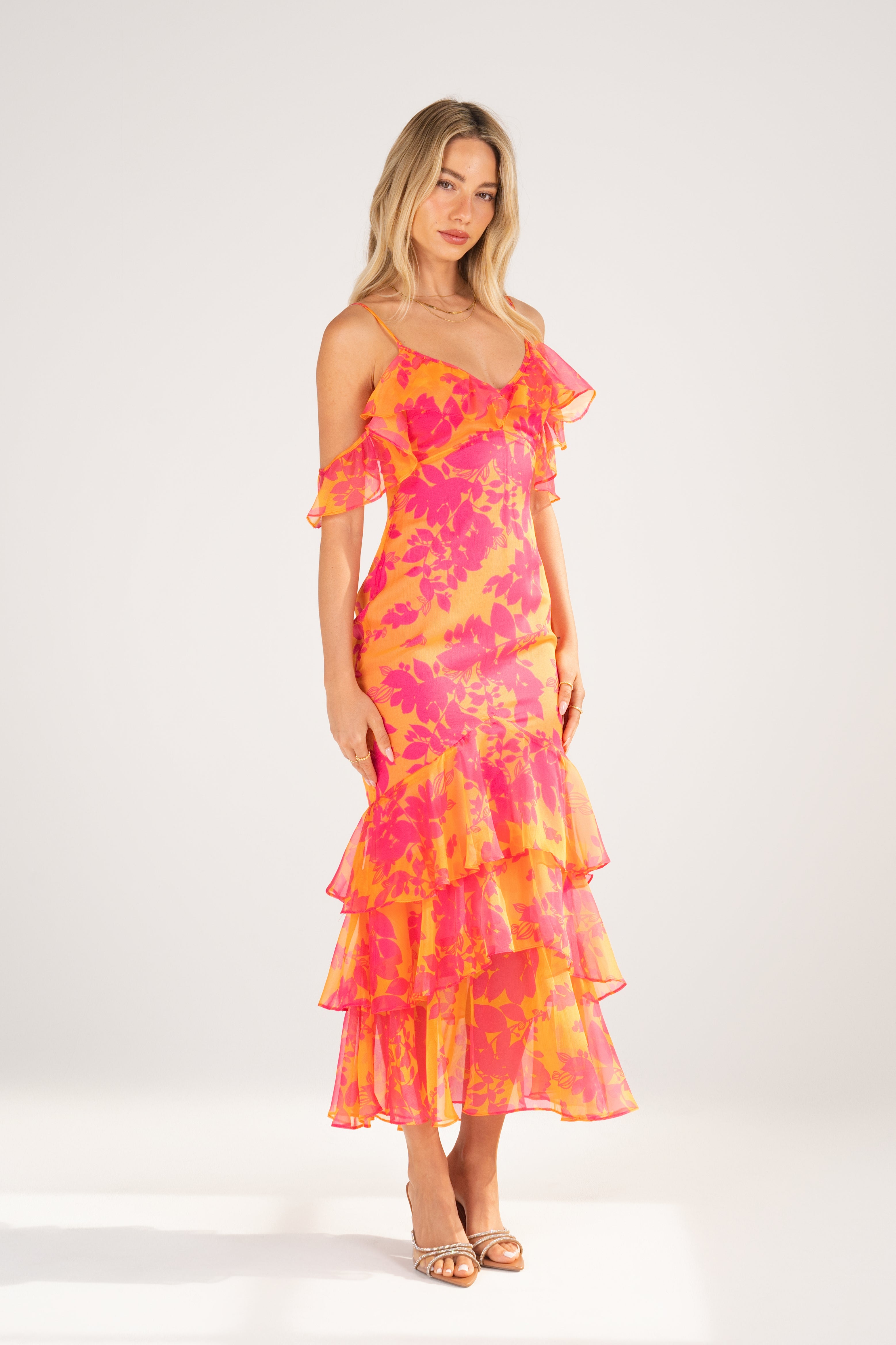 Selina Pink Off-Shoulder Ruffle Cocktail Dress