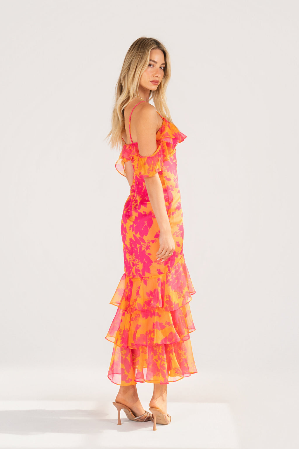 Selina Pink Off-Shoulder Ruffle Cocktail Dress