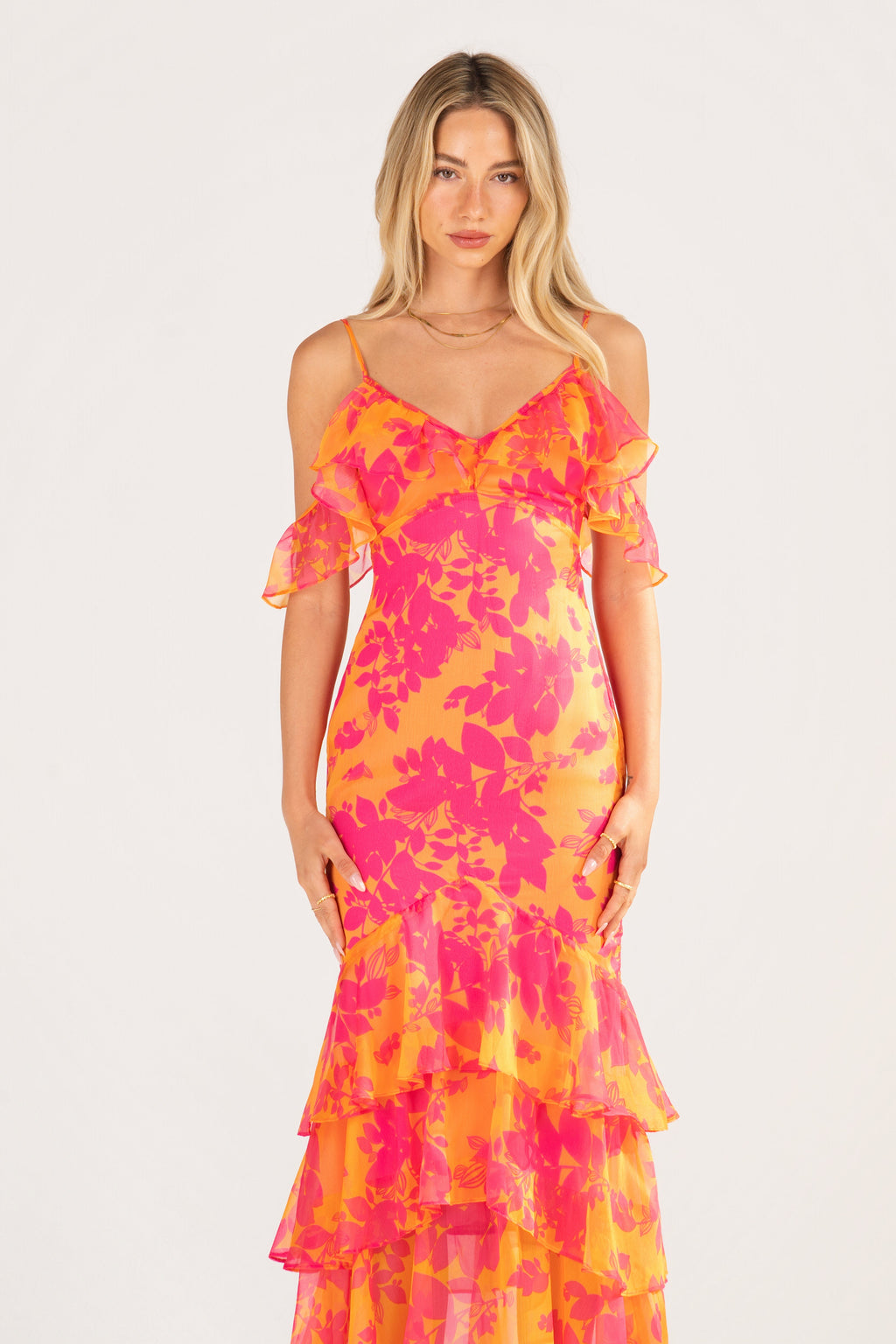 Selina Pink Off-Shoulder Ruffle Cocktail Dress