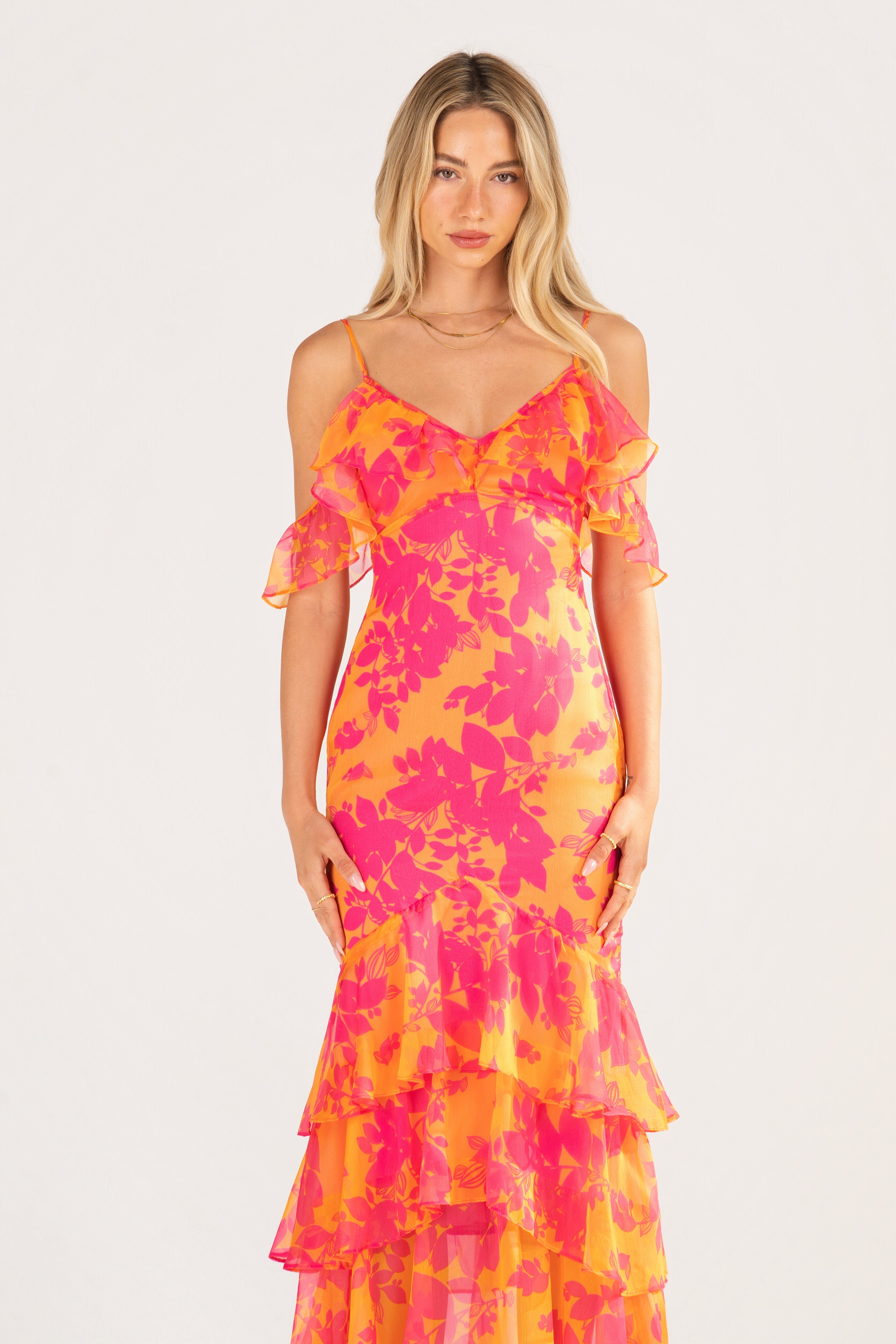 Selina Pink Off-Shoulder Ruffle Cocktail Dress