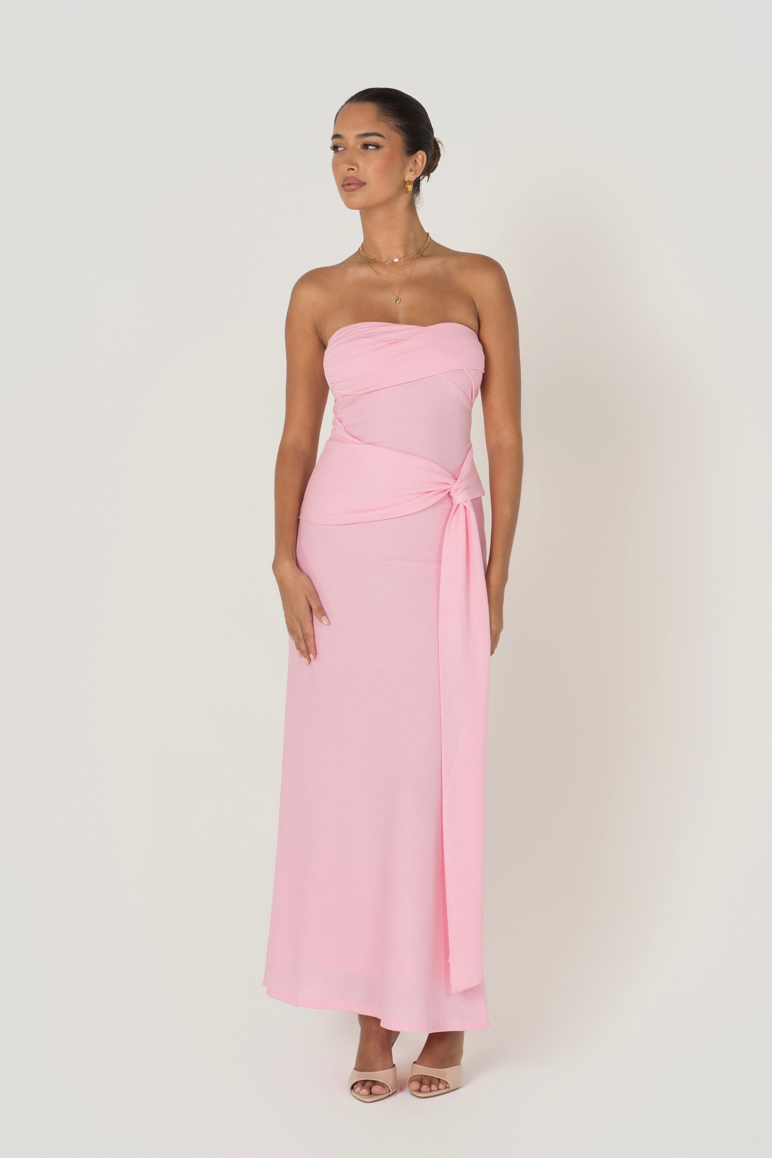 Sorelle Strapless Maxi Dress with Drape Detail