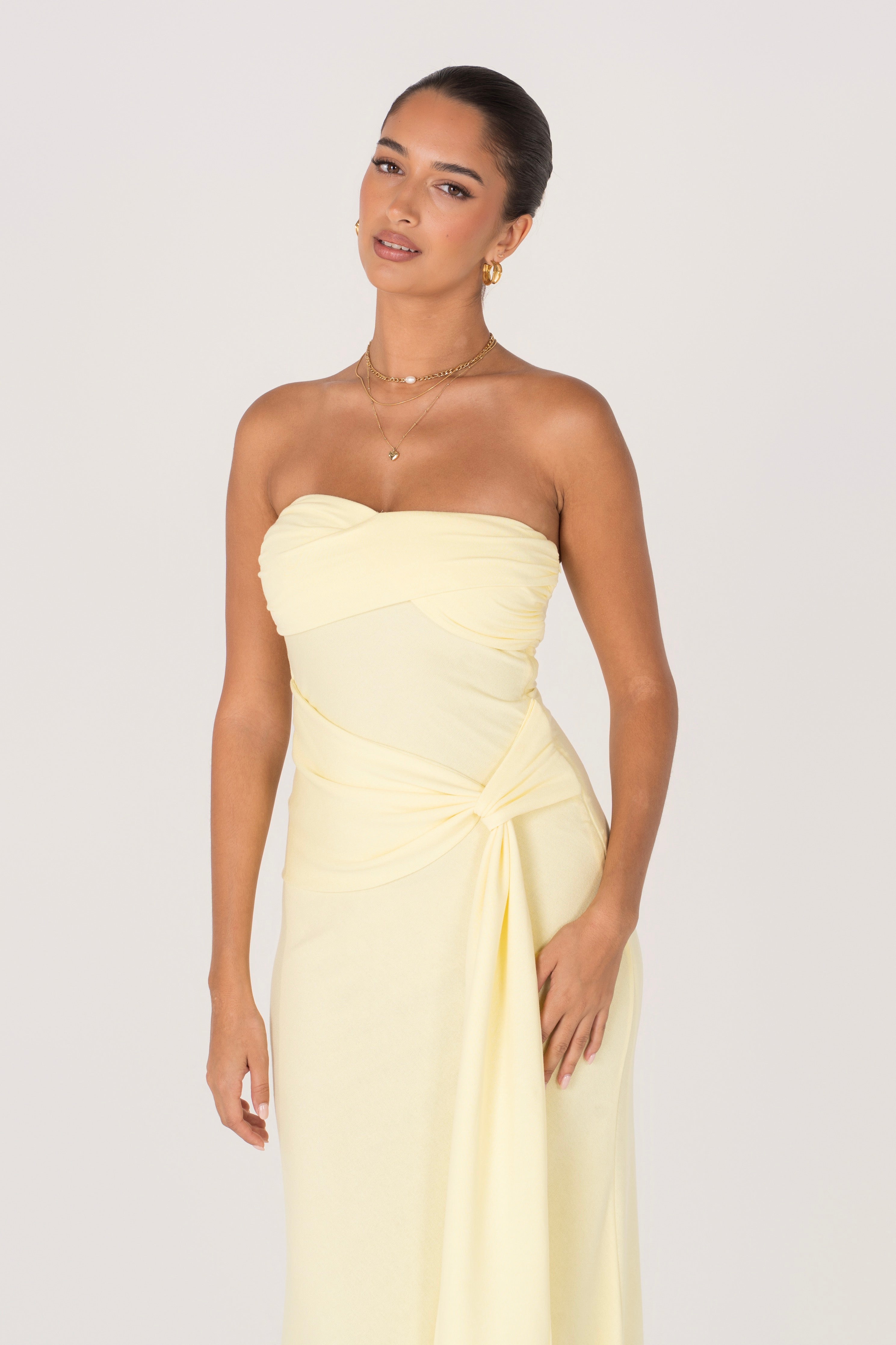 Sorelle Strapless Maxi Dress with Drape Detail