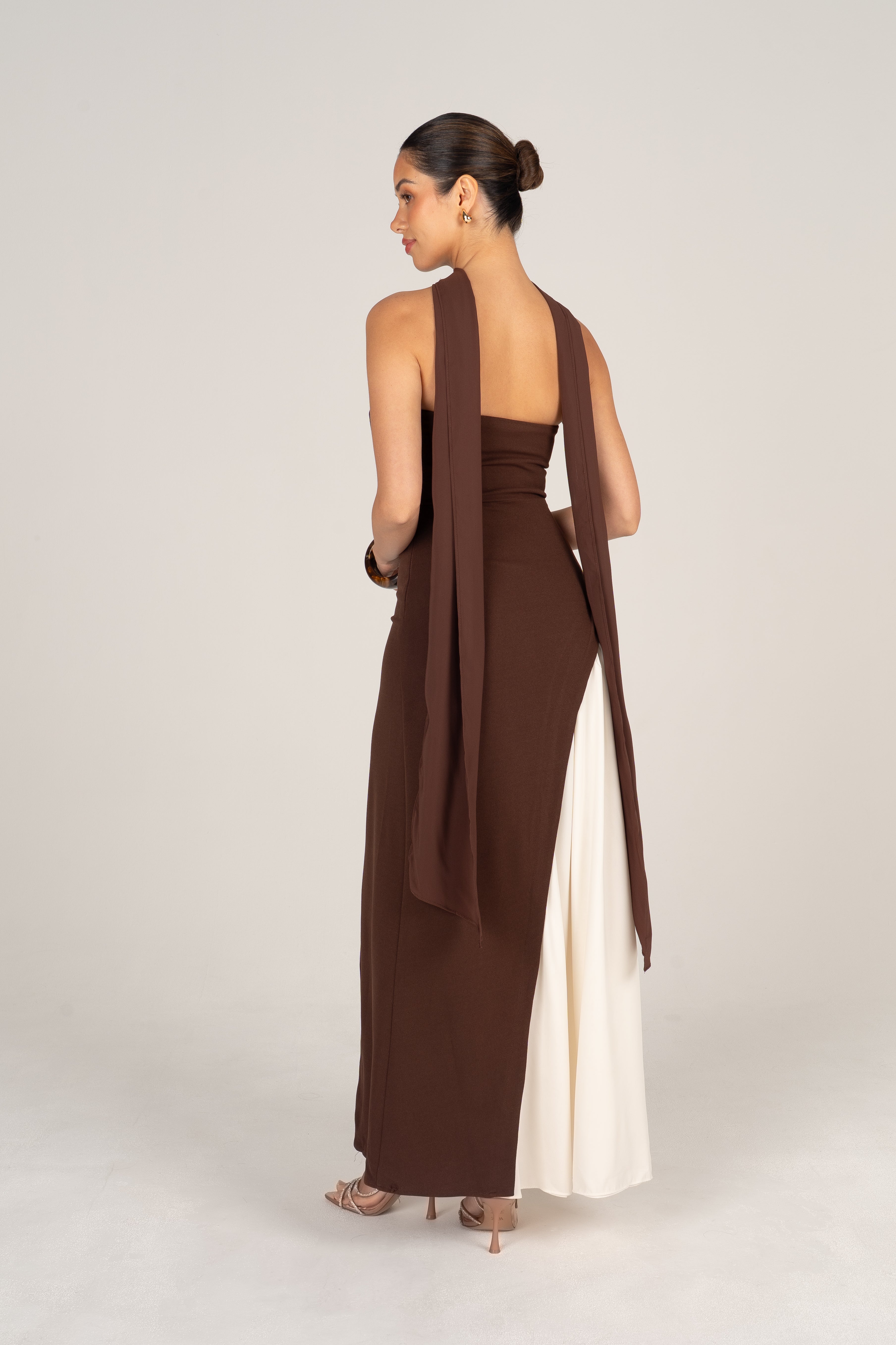 Winona Chocolate Contrast Midi Dress with Detachable Neck Piece